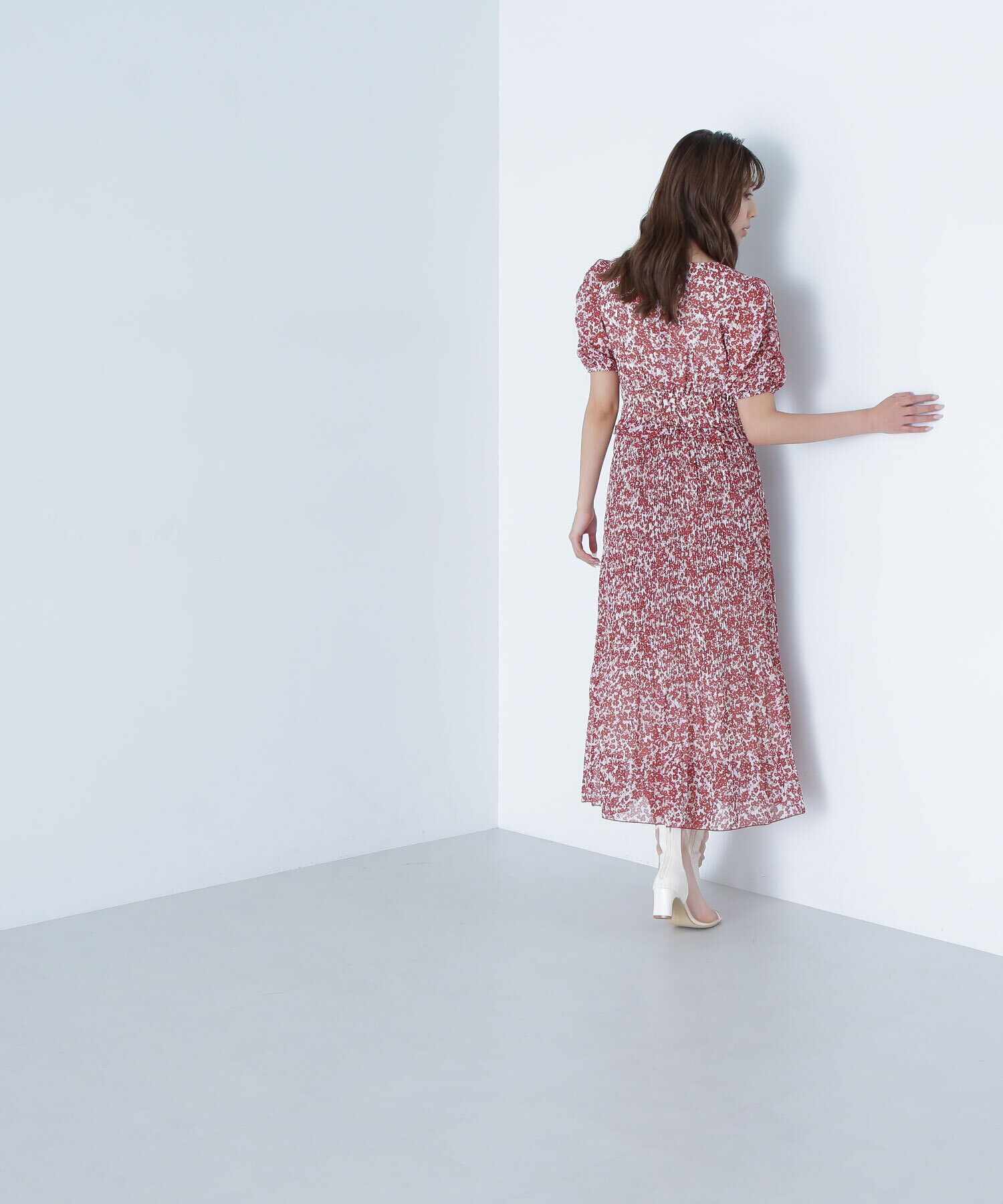  「フリルシャーリングプリントワンピース」|ワンピース|