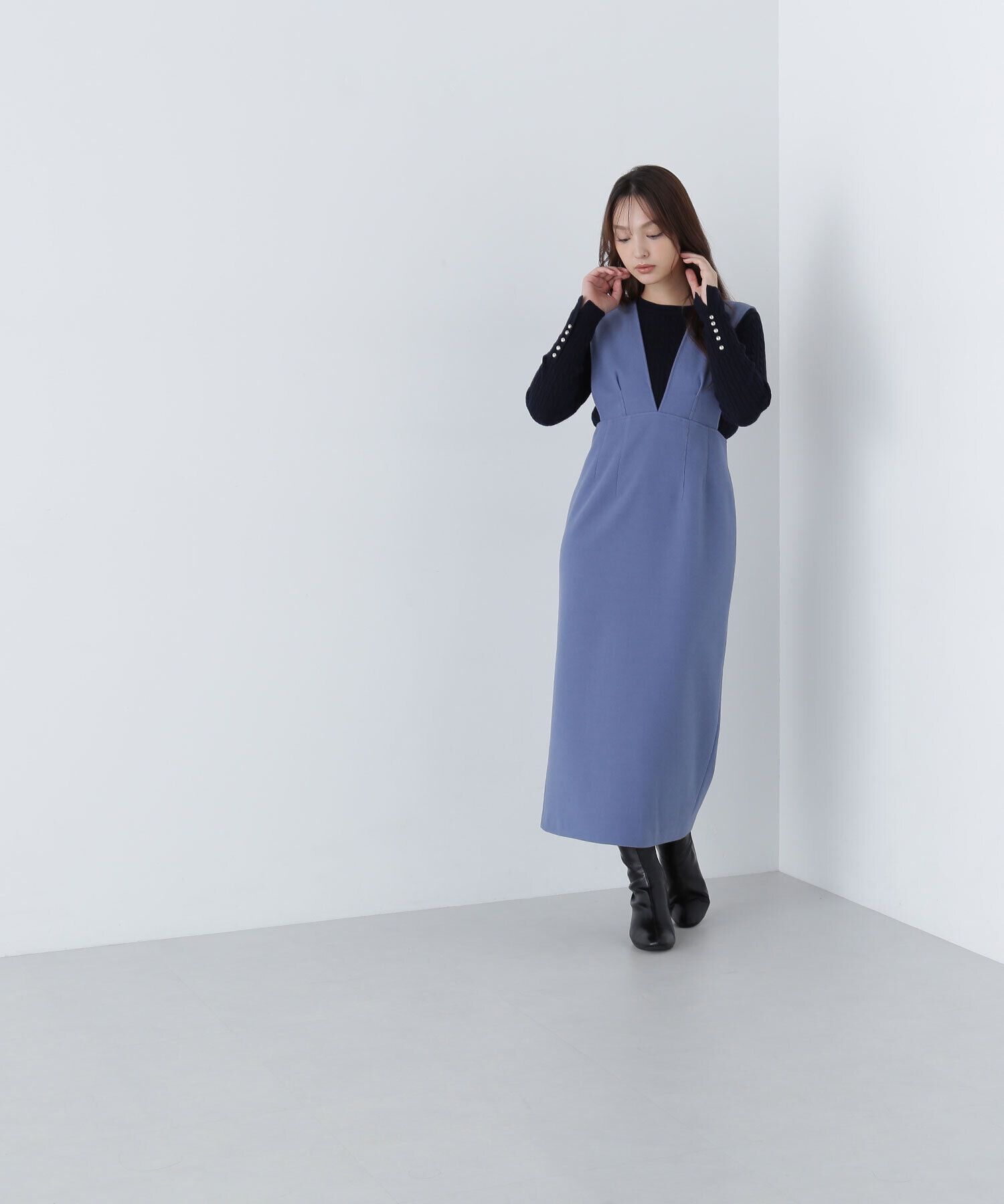  「＜圧縮ジャージーシリーズ＞Ｖネックジャンスカ」|ワンピース|