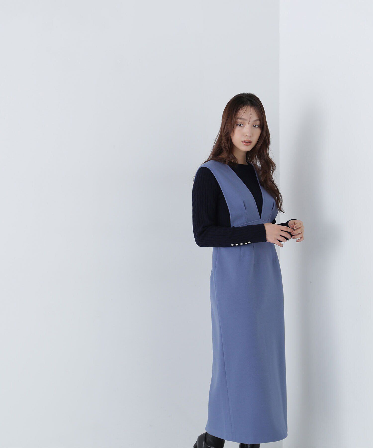  「＜圧縮ジャージーシリーズ＞Ｖネックジャンスカ」|ワンピース|