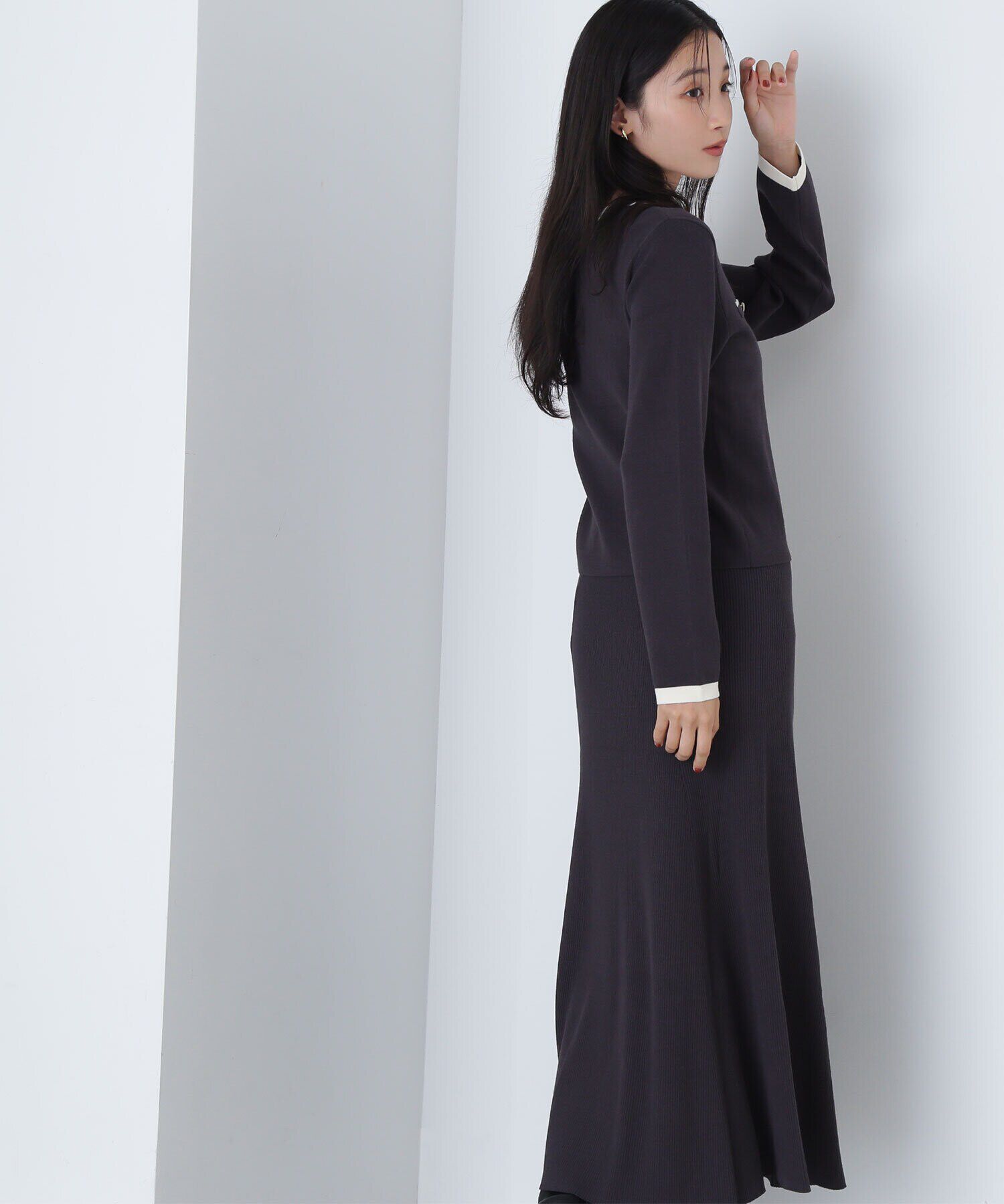  「バイカラーニットカーディガン＆スカート」|ワンピース|