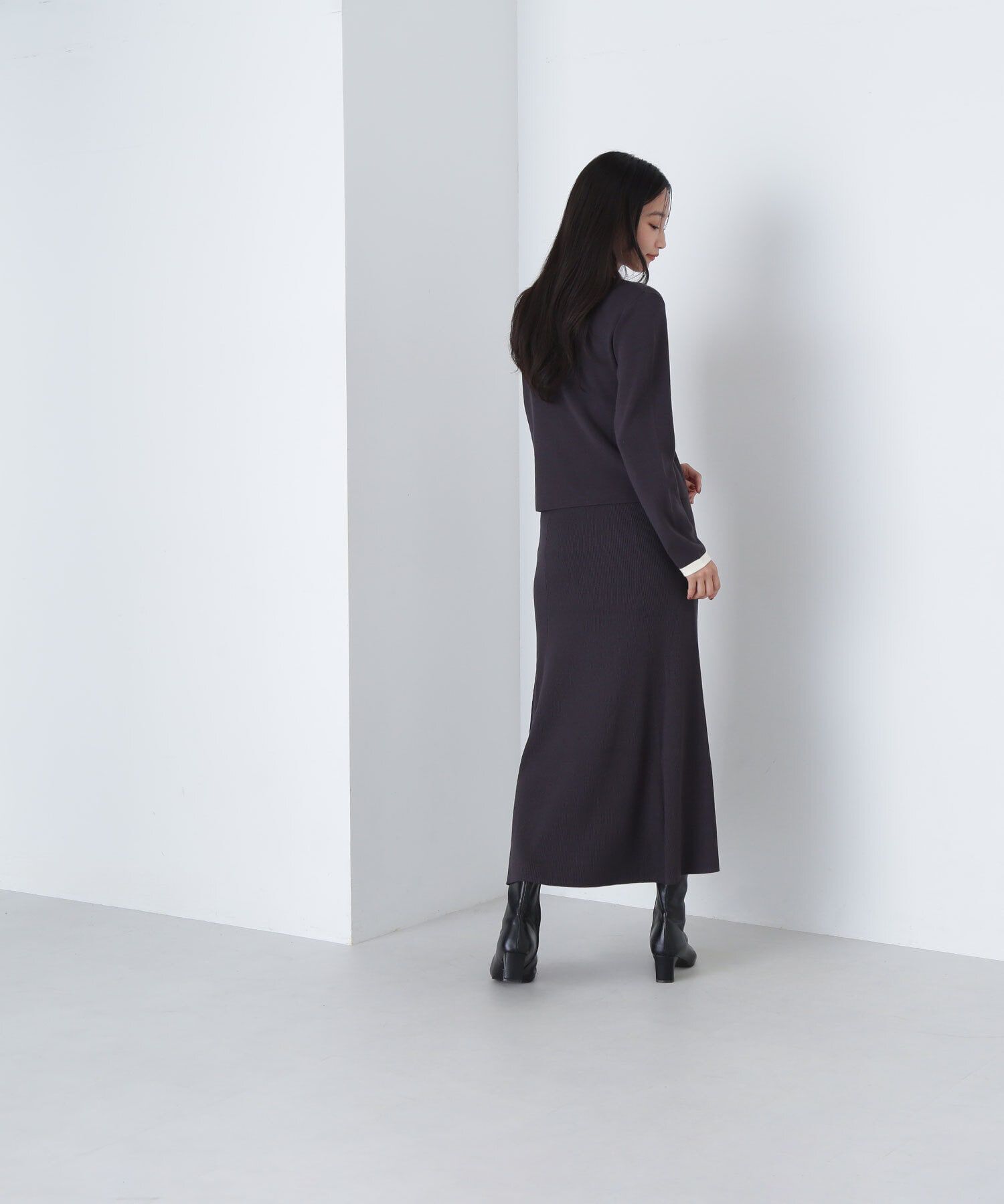  「バイカラーニットカーディガン＆スカート」|ワンピース|