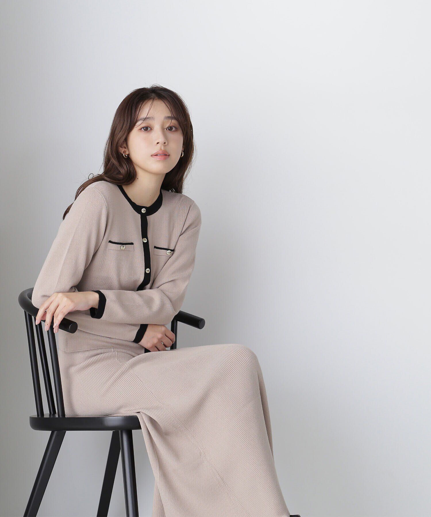  「バイカラーニットカーディガン＆スカート」|ワンピース|ベージュ2