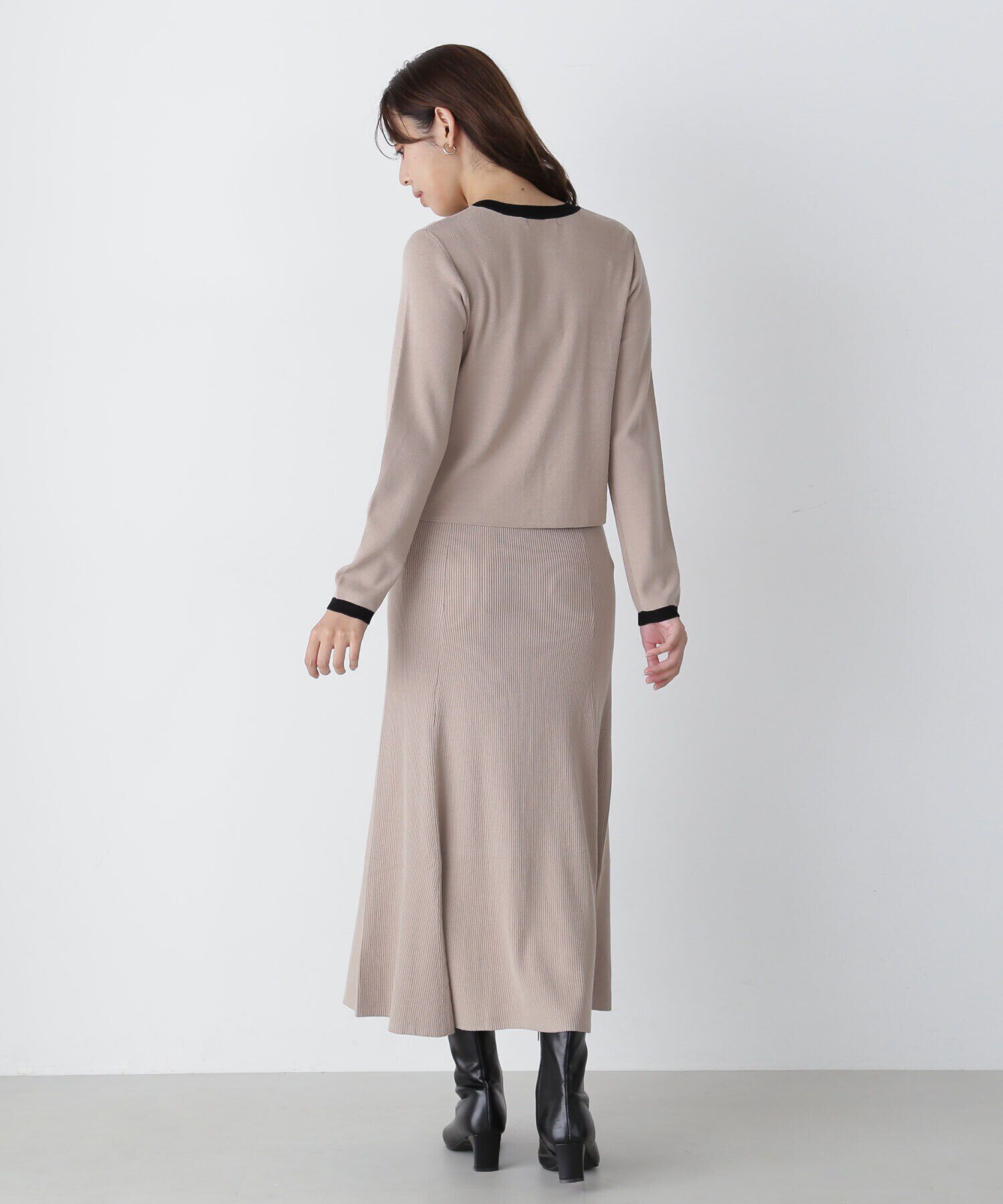  「バイカラーニットカーディガン＆スカート」|ワンピース|