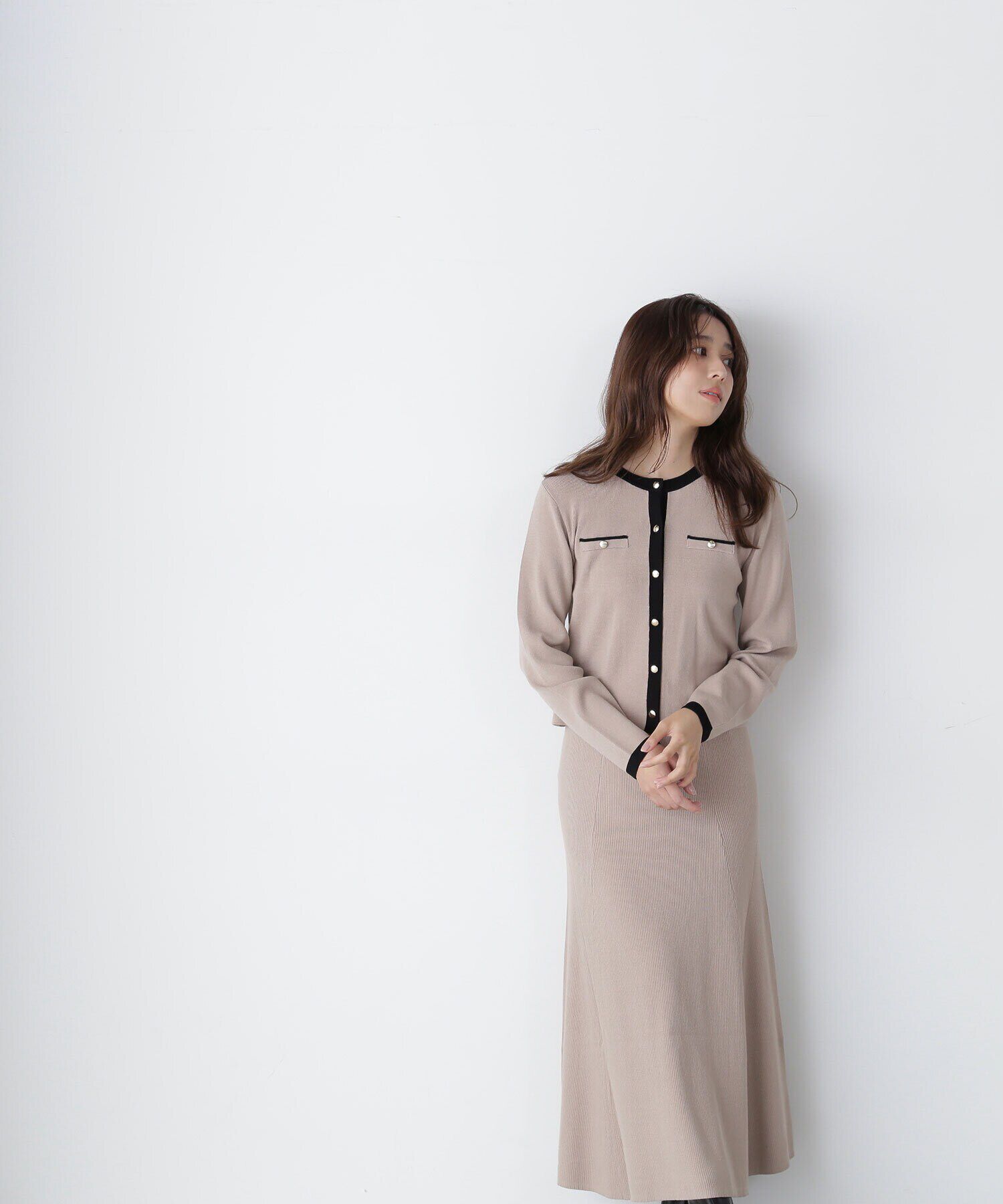  「バイカラーニットカーディガン＆スカート」|ワンピース|