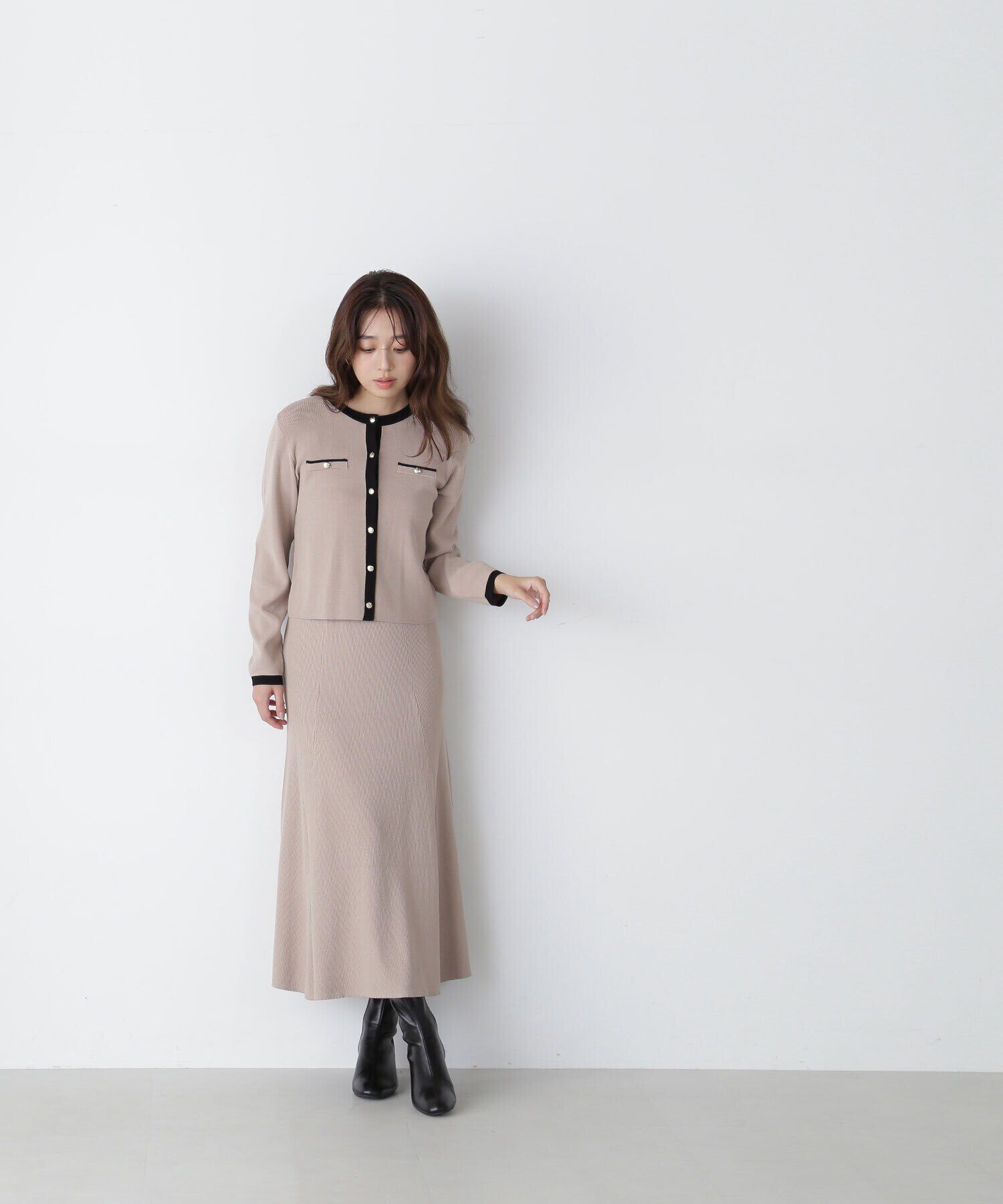  「バイカラーニットカーディガン＆スカート」|ワンピース|