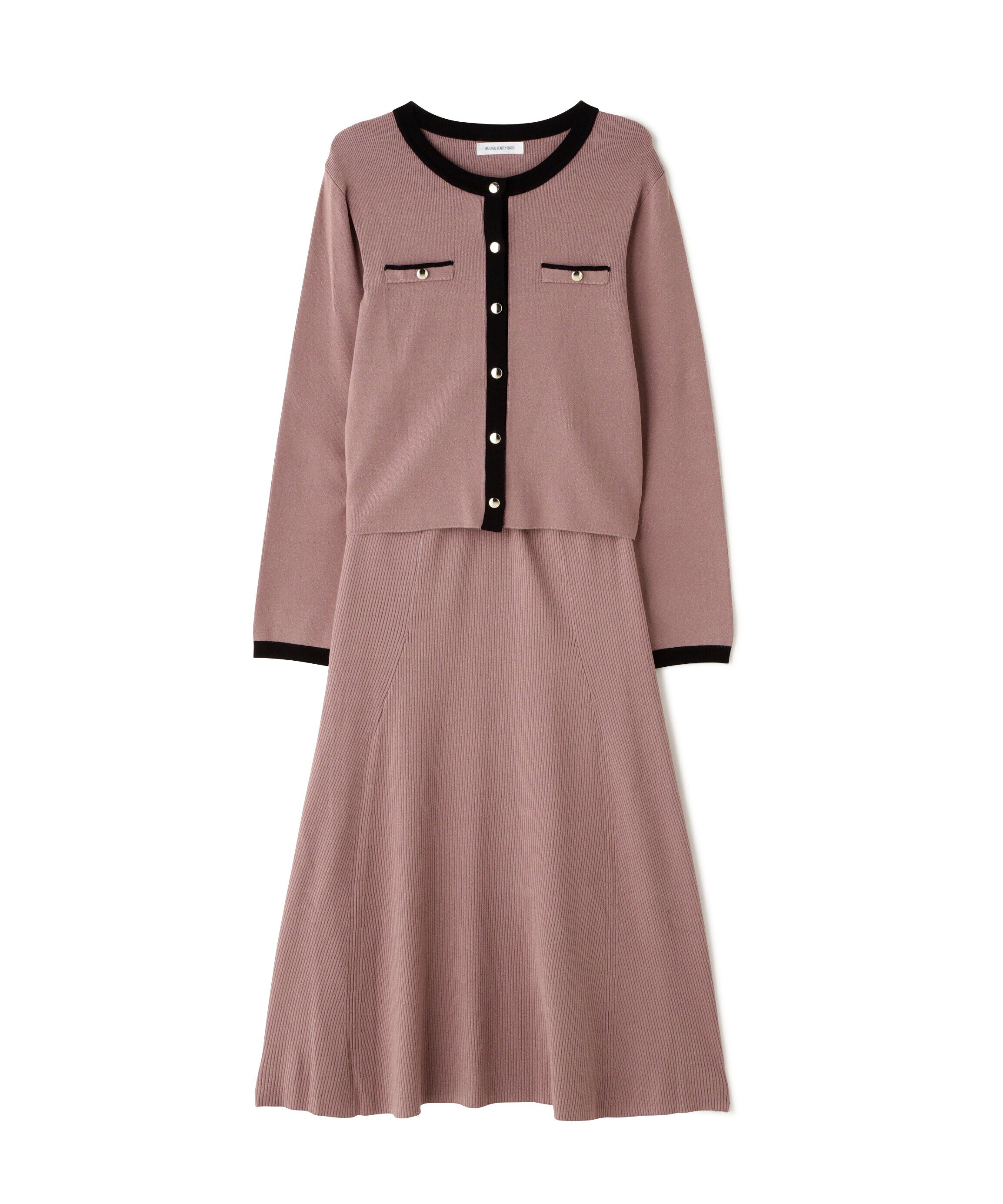  「バイカラーニットカーディガン＆スカート」|ワンピース|