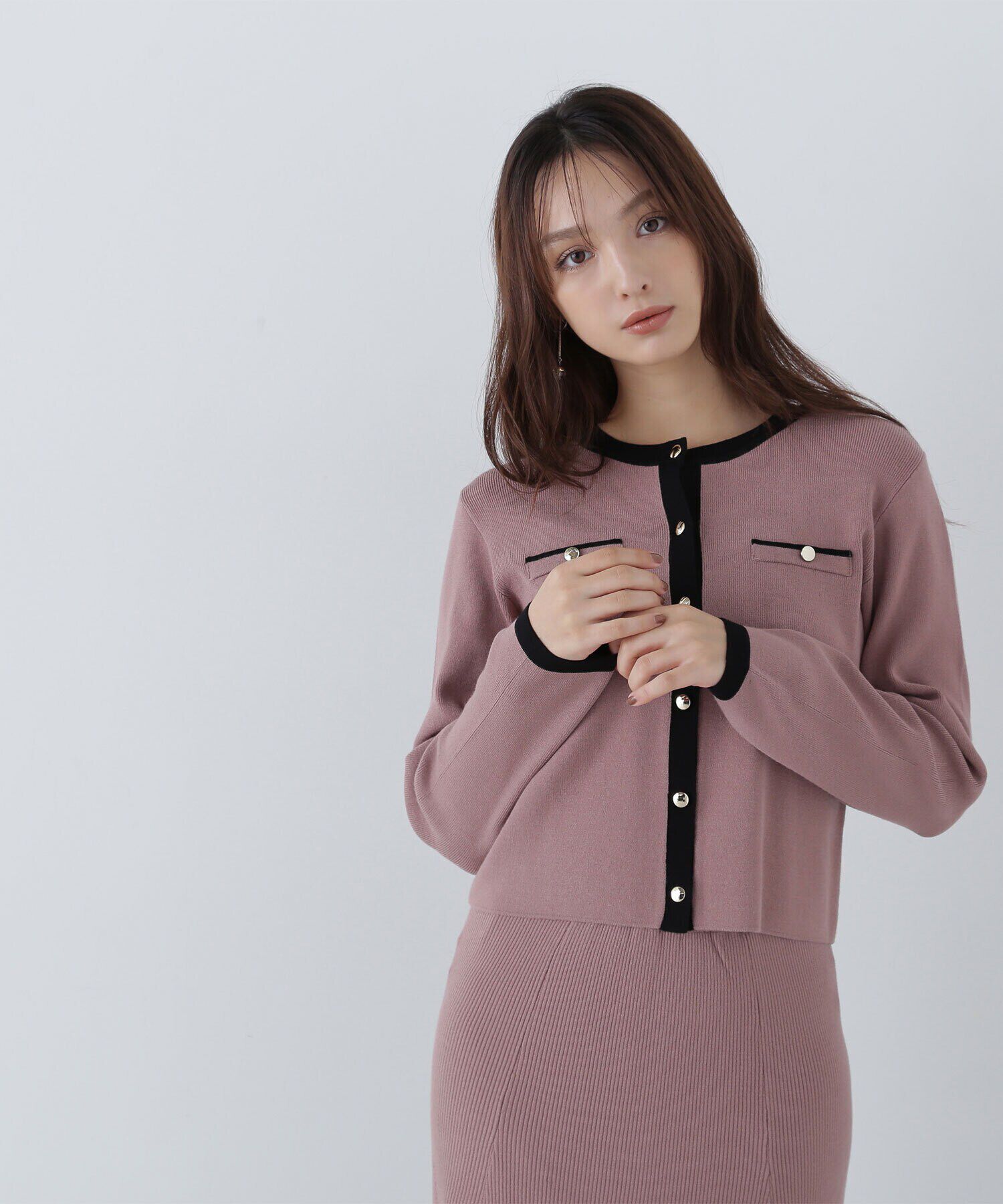  「バイカラーニットカーディガン＆スカート」|ワンピース|