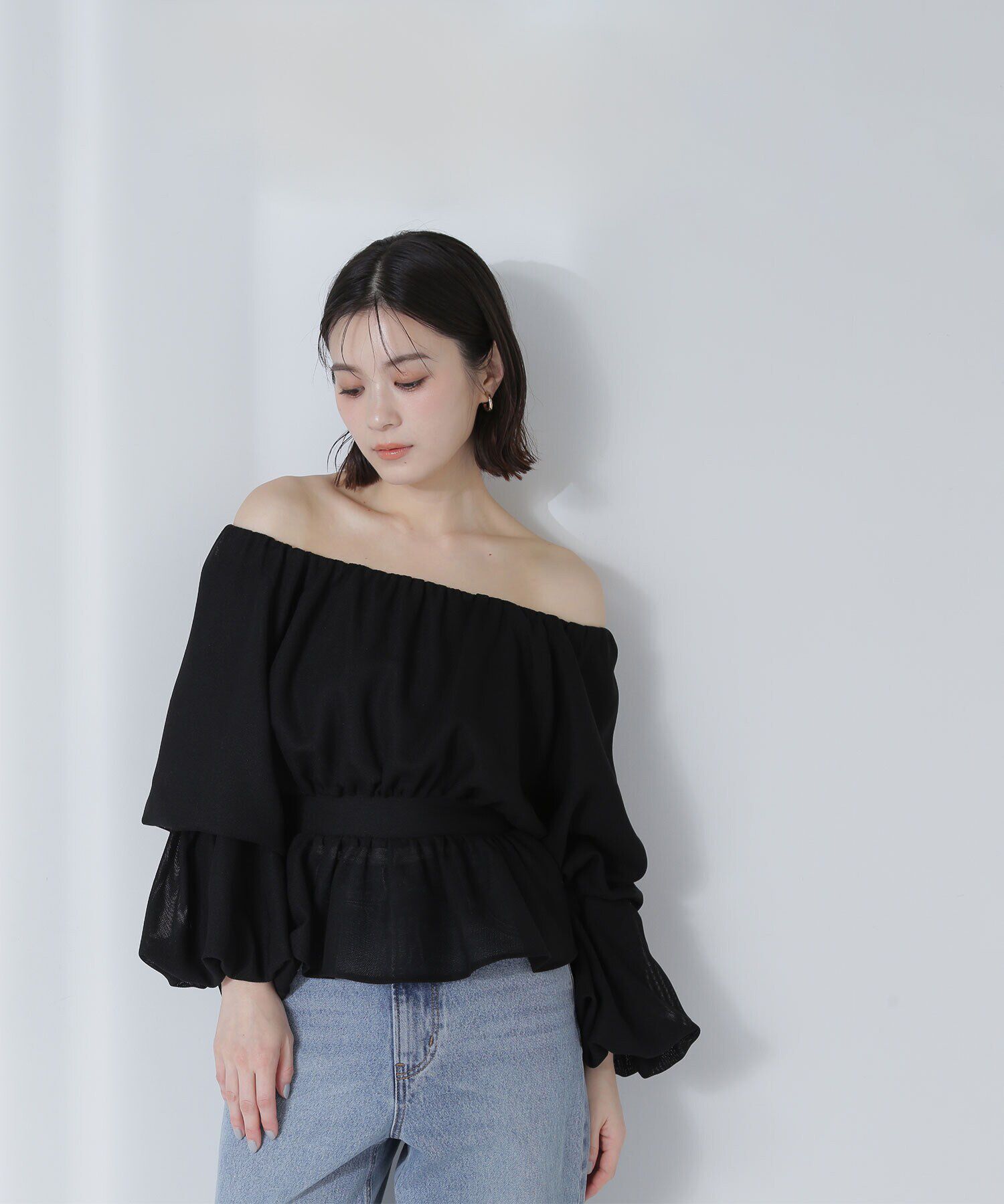  「メッシュペプラムギャザーブラウス」|シャツ・ブラウス|クロ