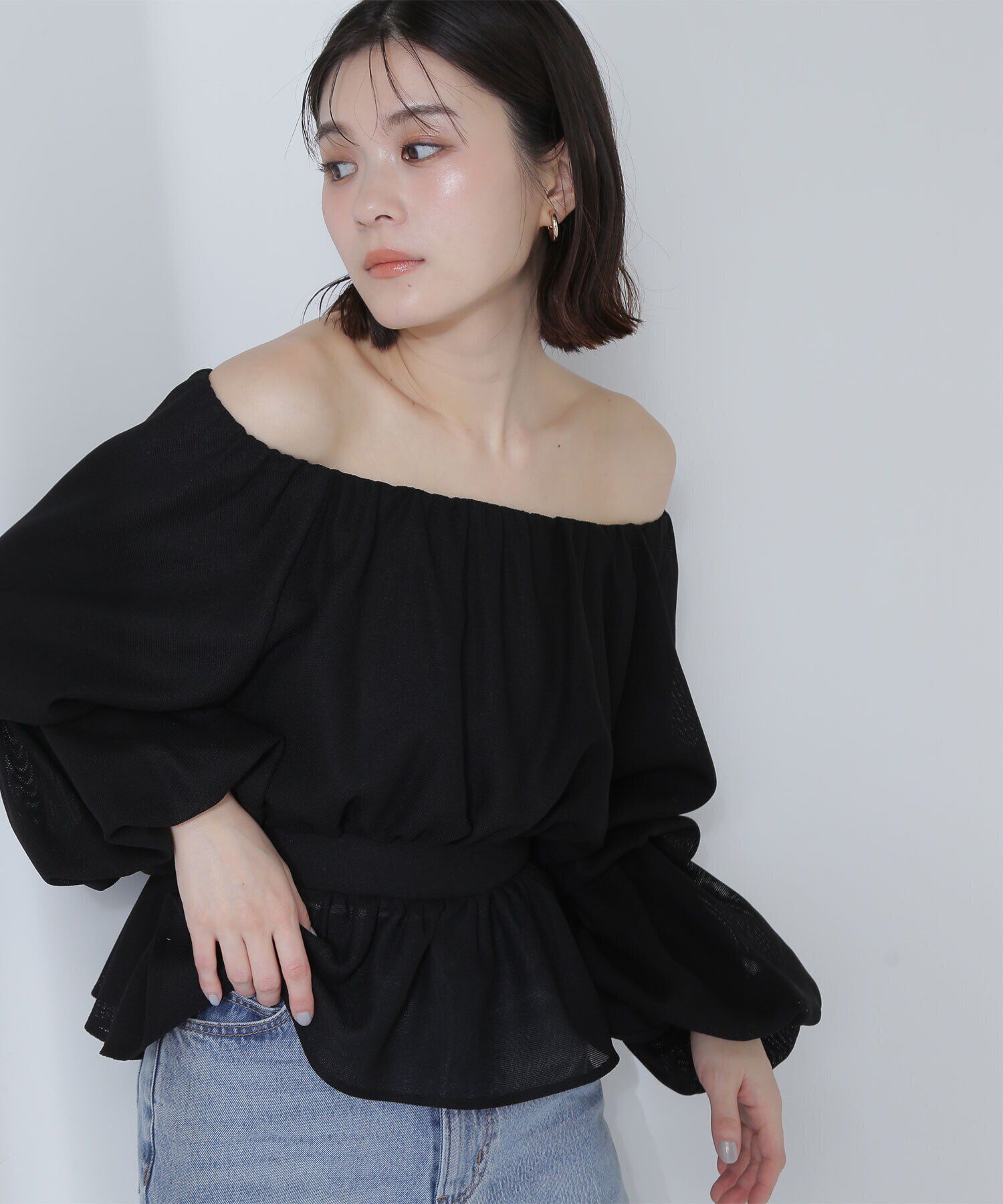  「メッシュペプラムギャザーブラウス」|シャツ・ブラウス|