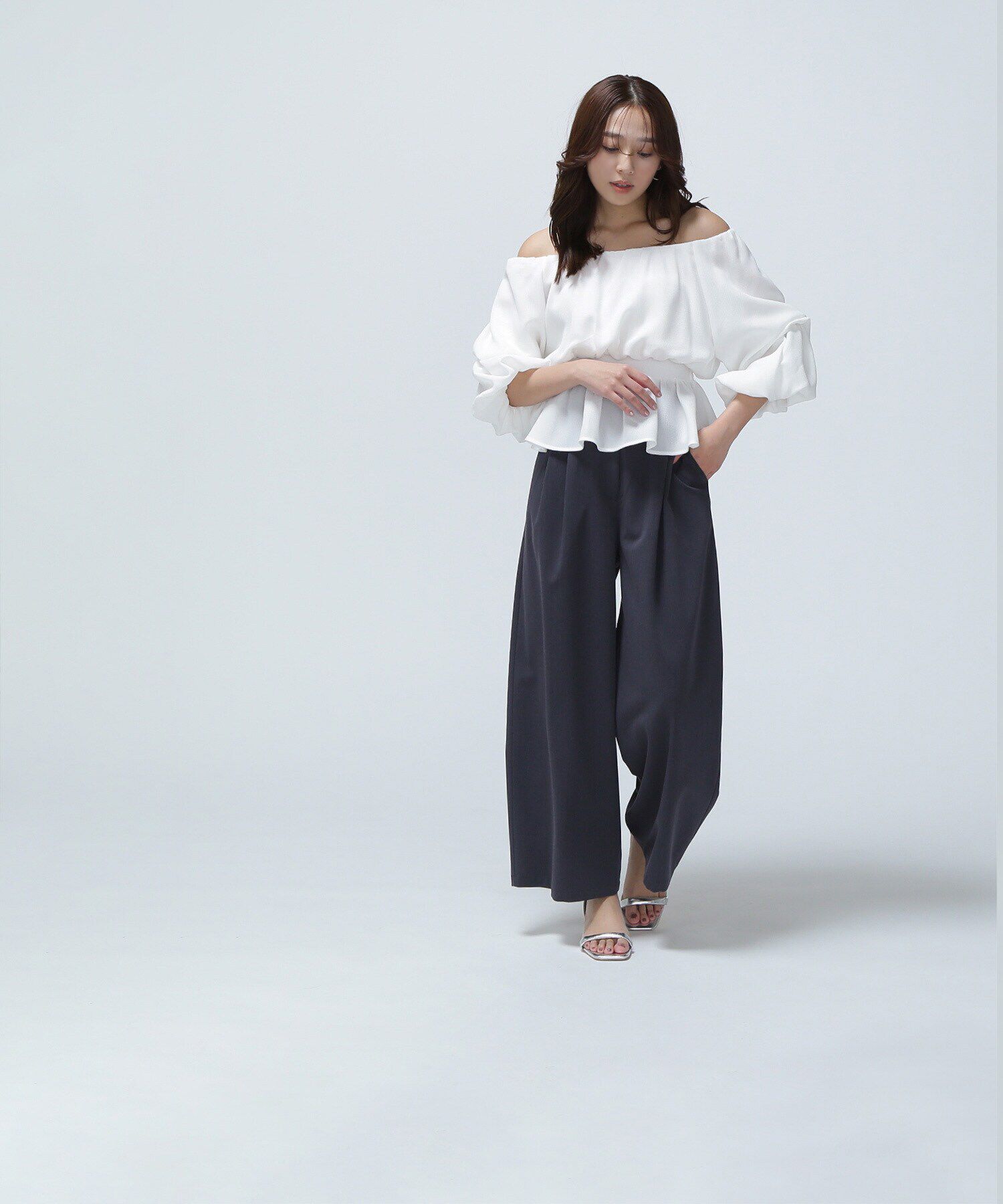  「メッシュペプラムギャザーブラウス」|シャツ・ブラウス|