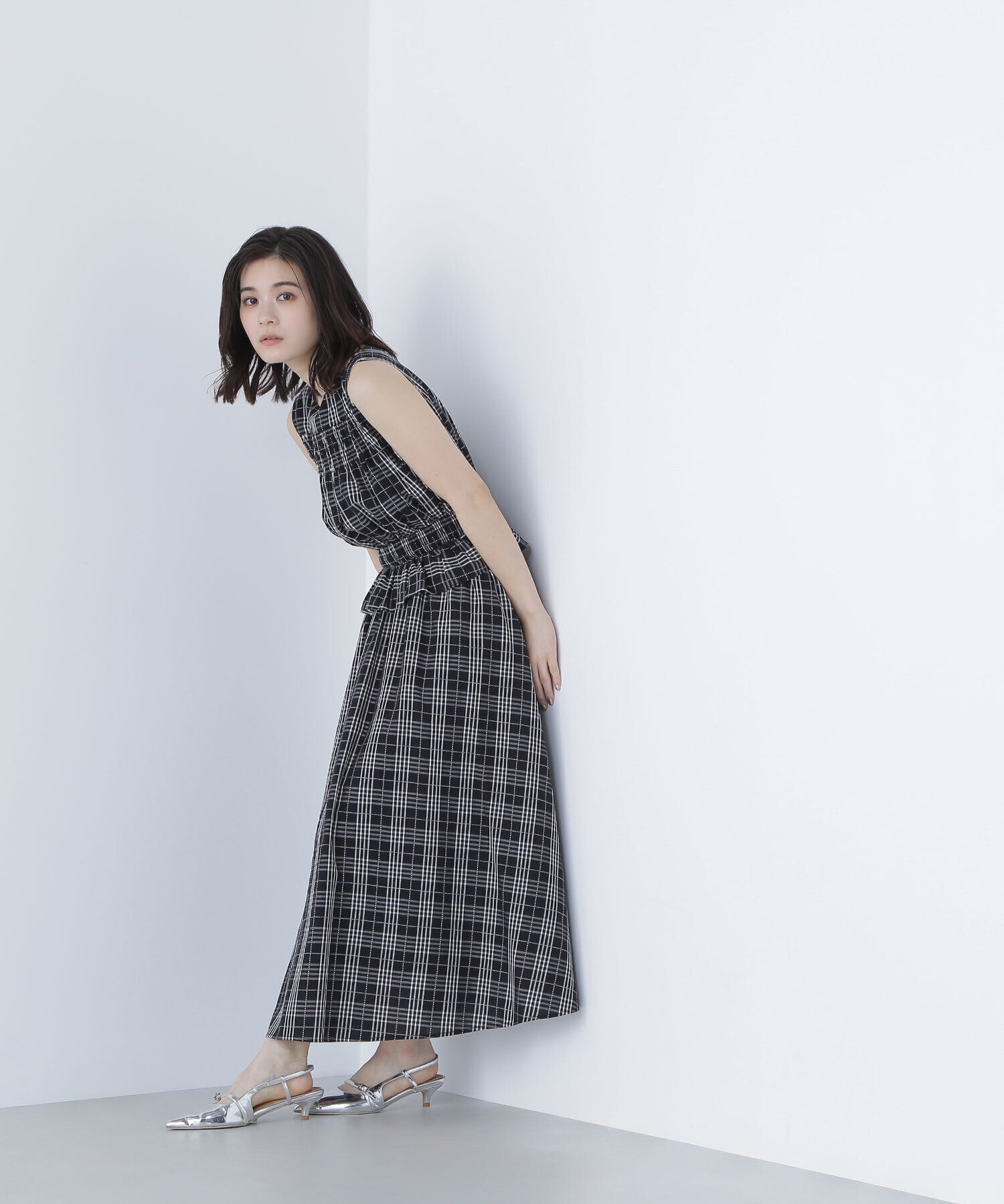  「モノトーンチェックワンピース」|ワンピース|