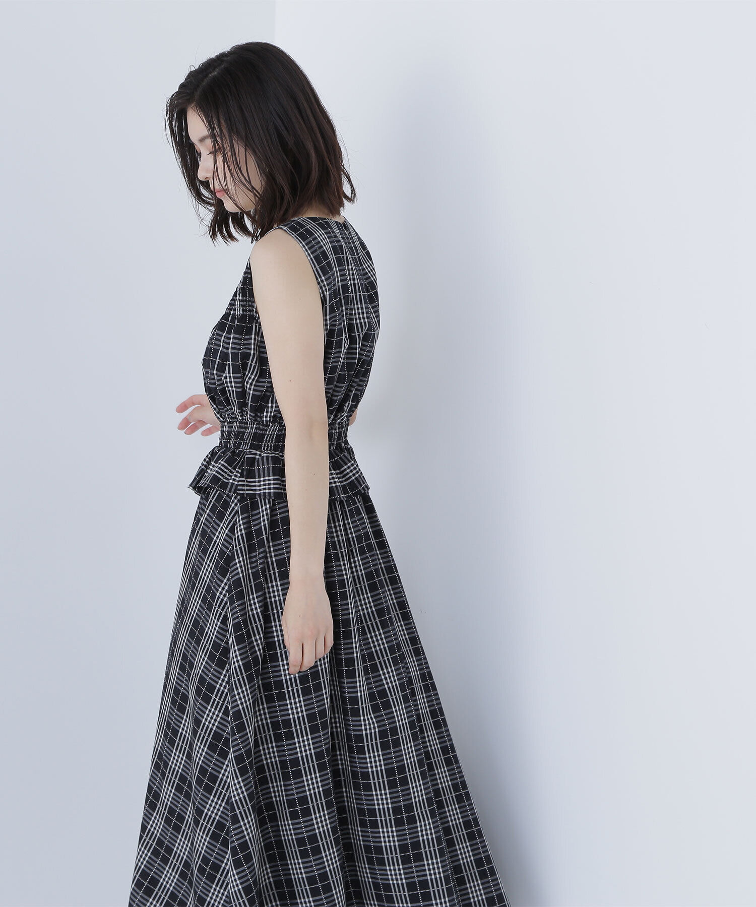  「モノトーンチェックワンピース」|ワンピース|