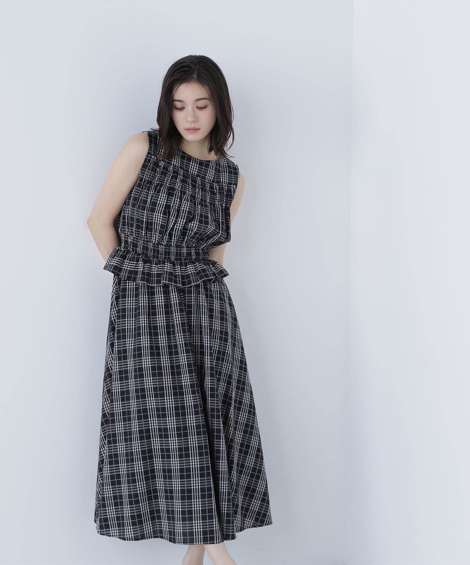  「モノトーンチェックワンピース」|ワンピース|