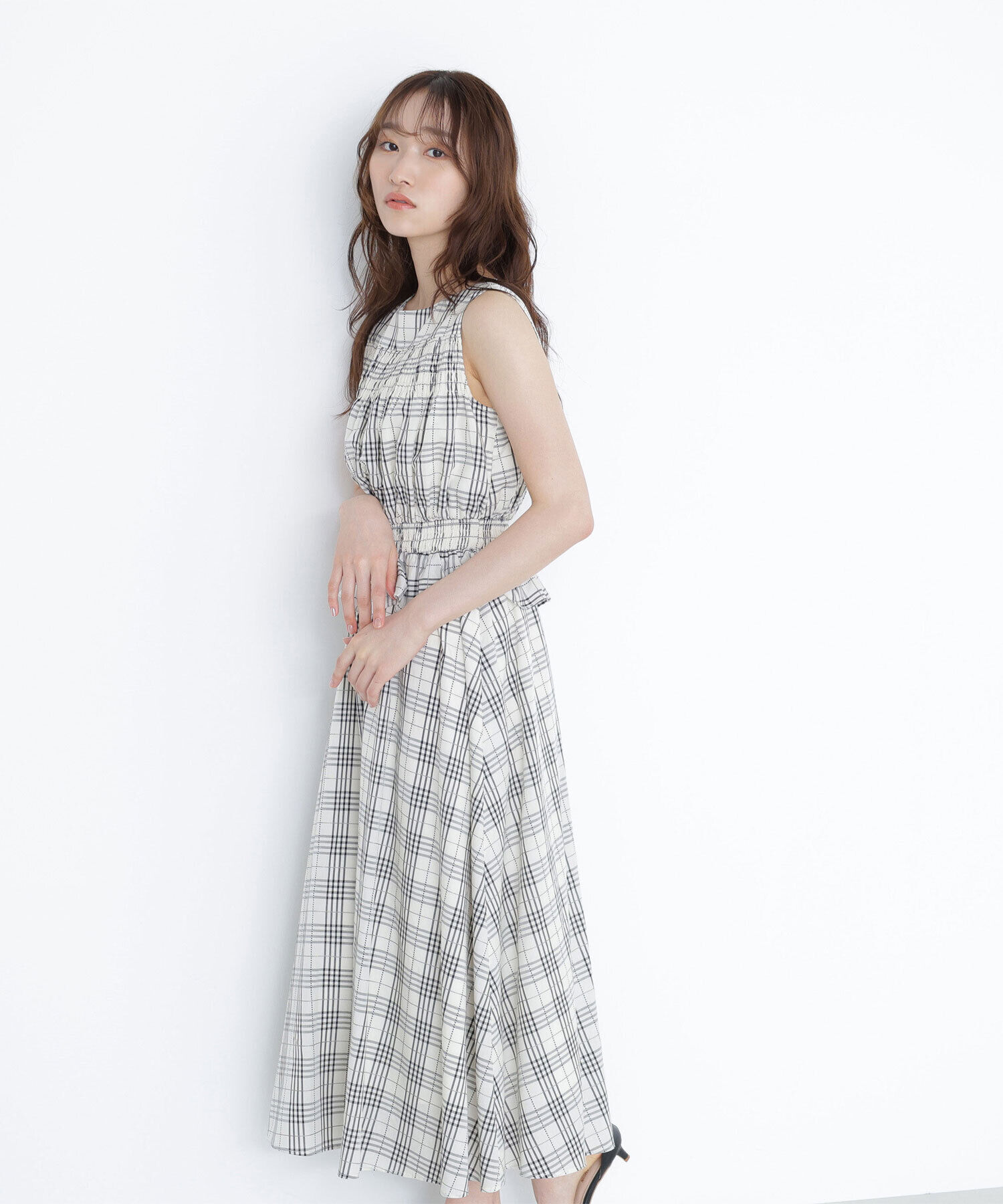  「モノトーンチェックワンピース」|ワンピース|