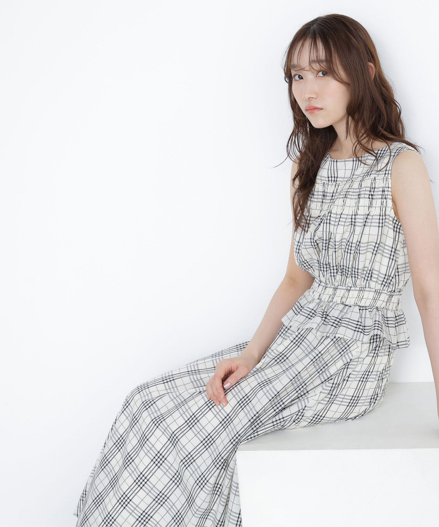  「モノトーンチェックワンピース」|ワンピース|