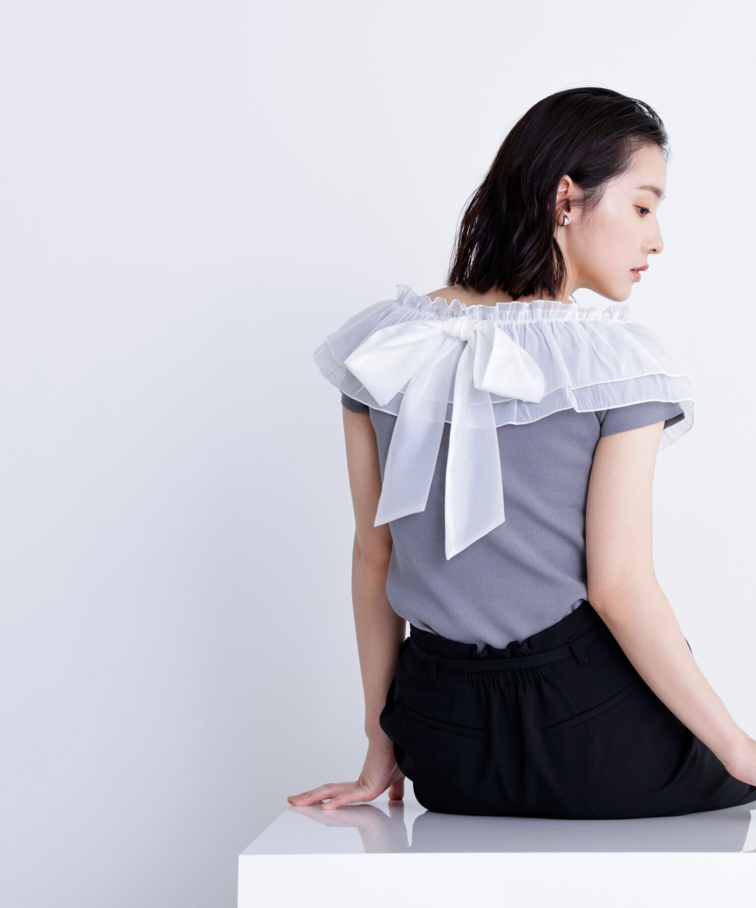  「オフショルフリルリボンニット」|ニット・セーター|