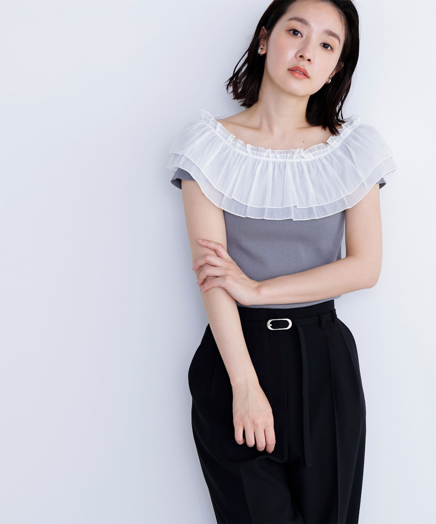  「オフショルフリルリボンニット」|ニット・セーター|