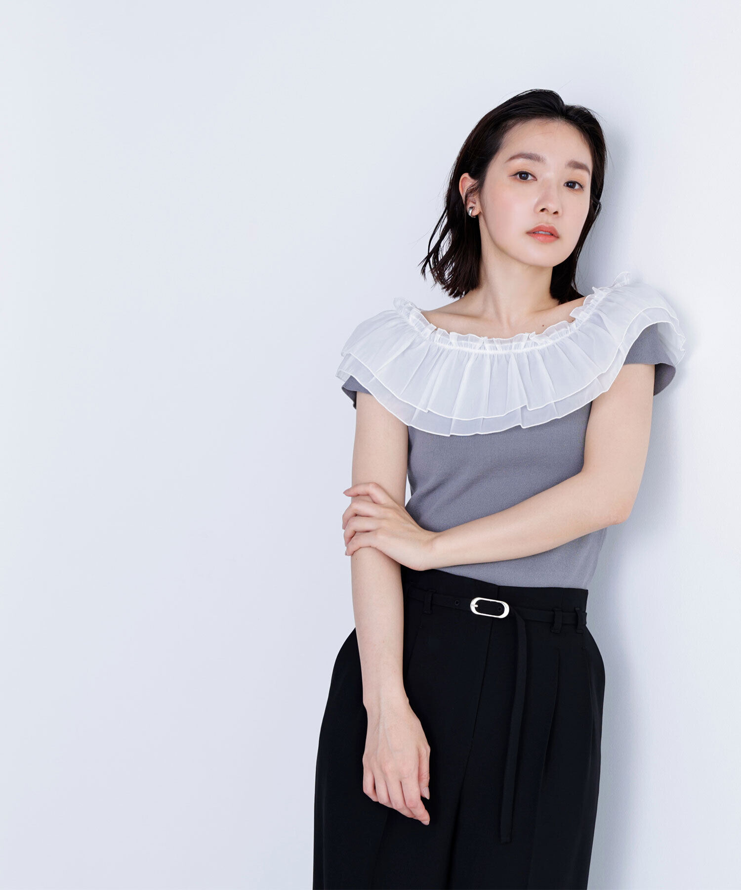  「オフショルフリルリボンニット」|ニット・セーター|