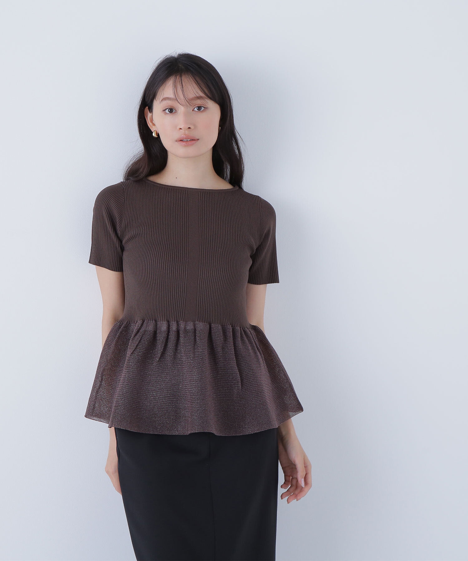  「シアーペプラムフォルムニット」|ニット・セーター|ブラウン