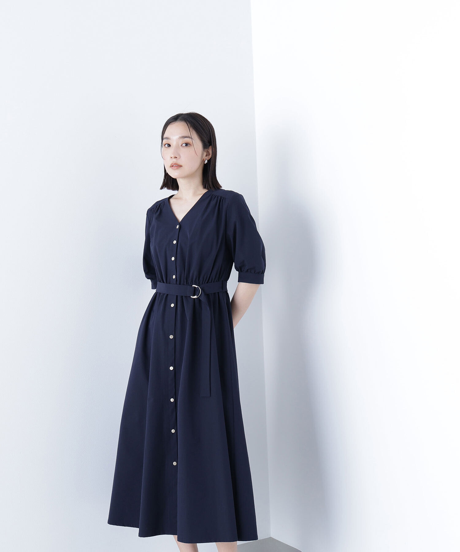  「ゴールドボタンベルテッドワンピース」|ワンピース|