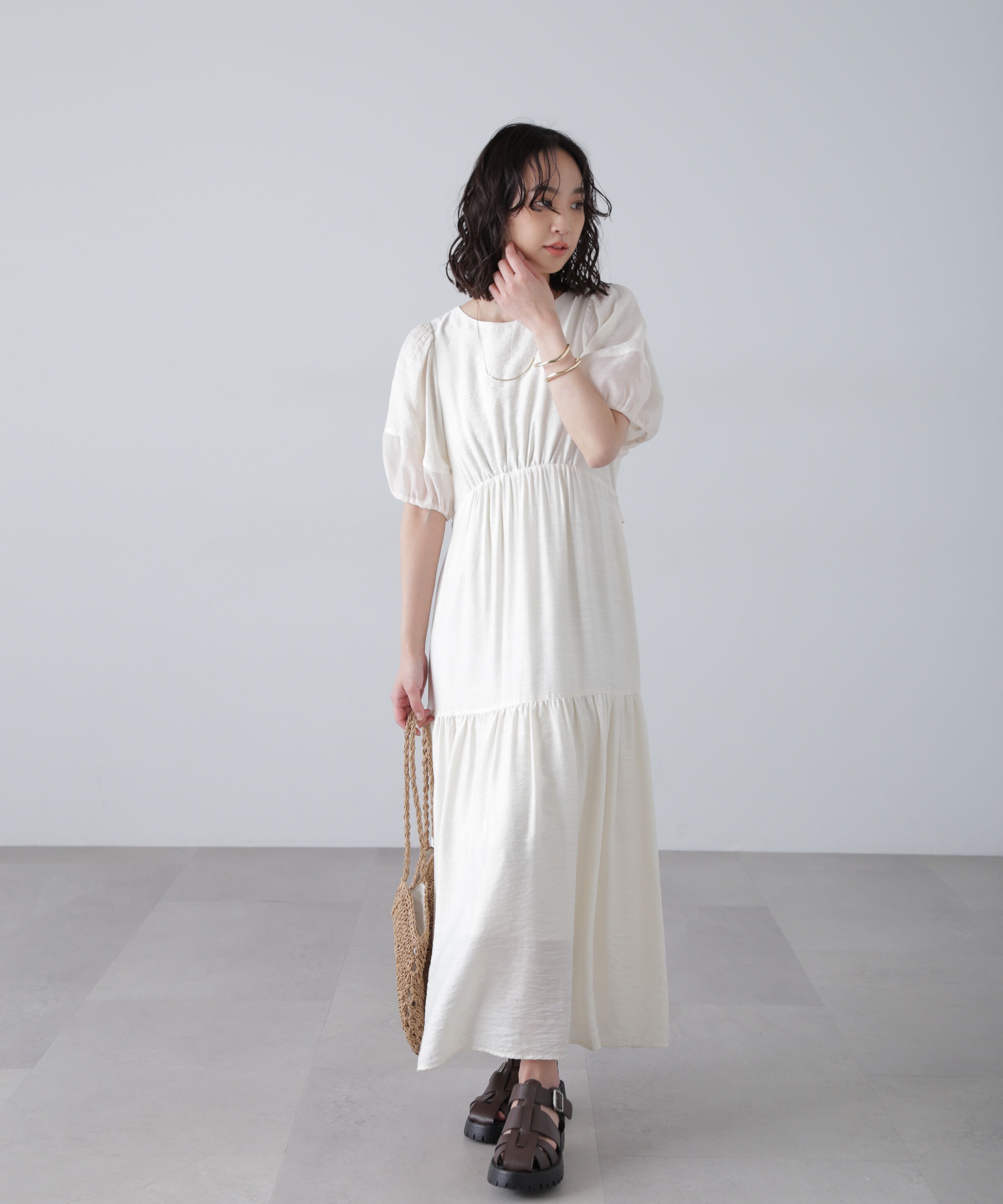  「ランタンスリーブバックリボンワンピース」|ワンピース|