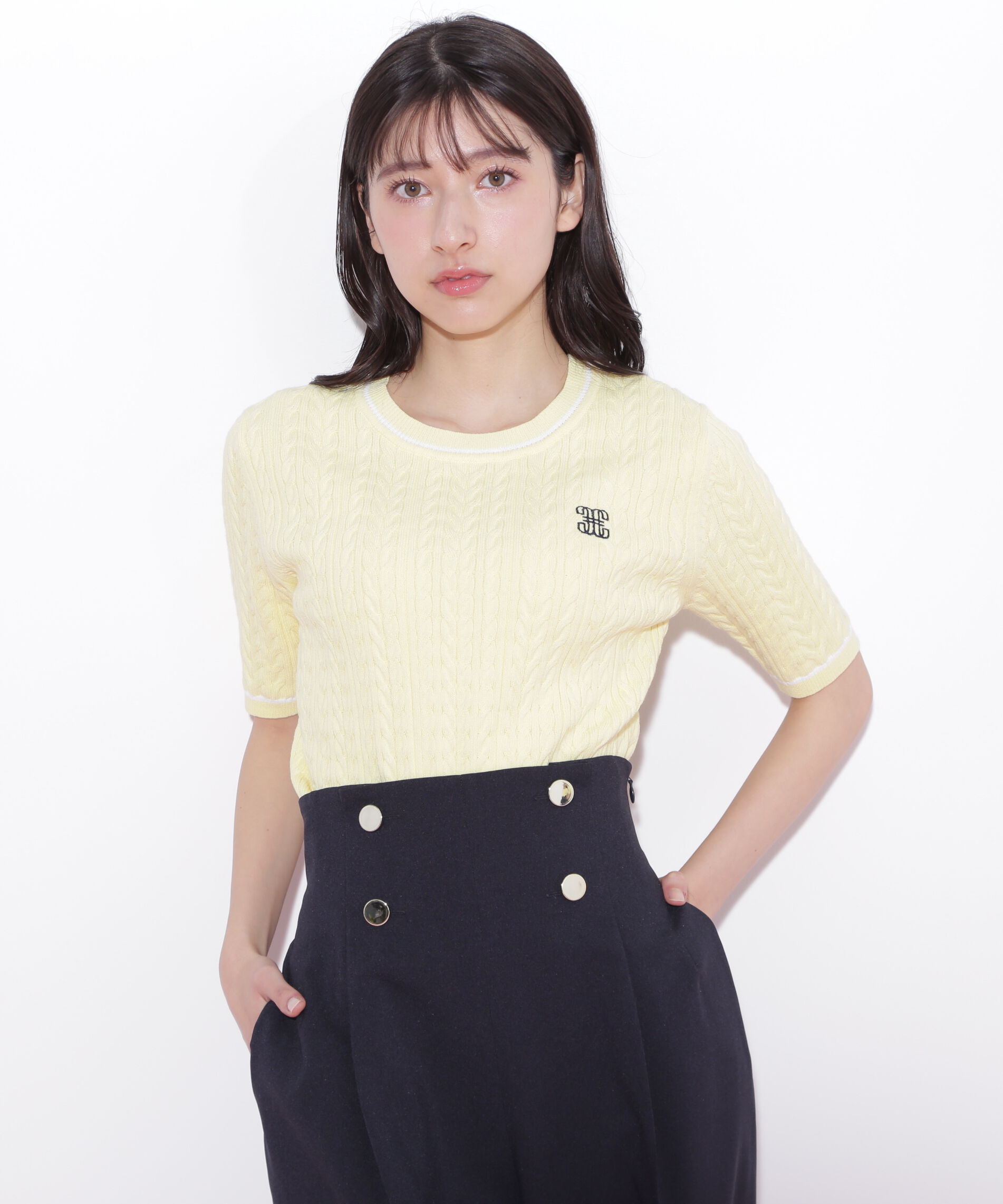  「ランダムケーブルニット」|ニット・セーター|イエロー