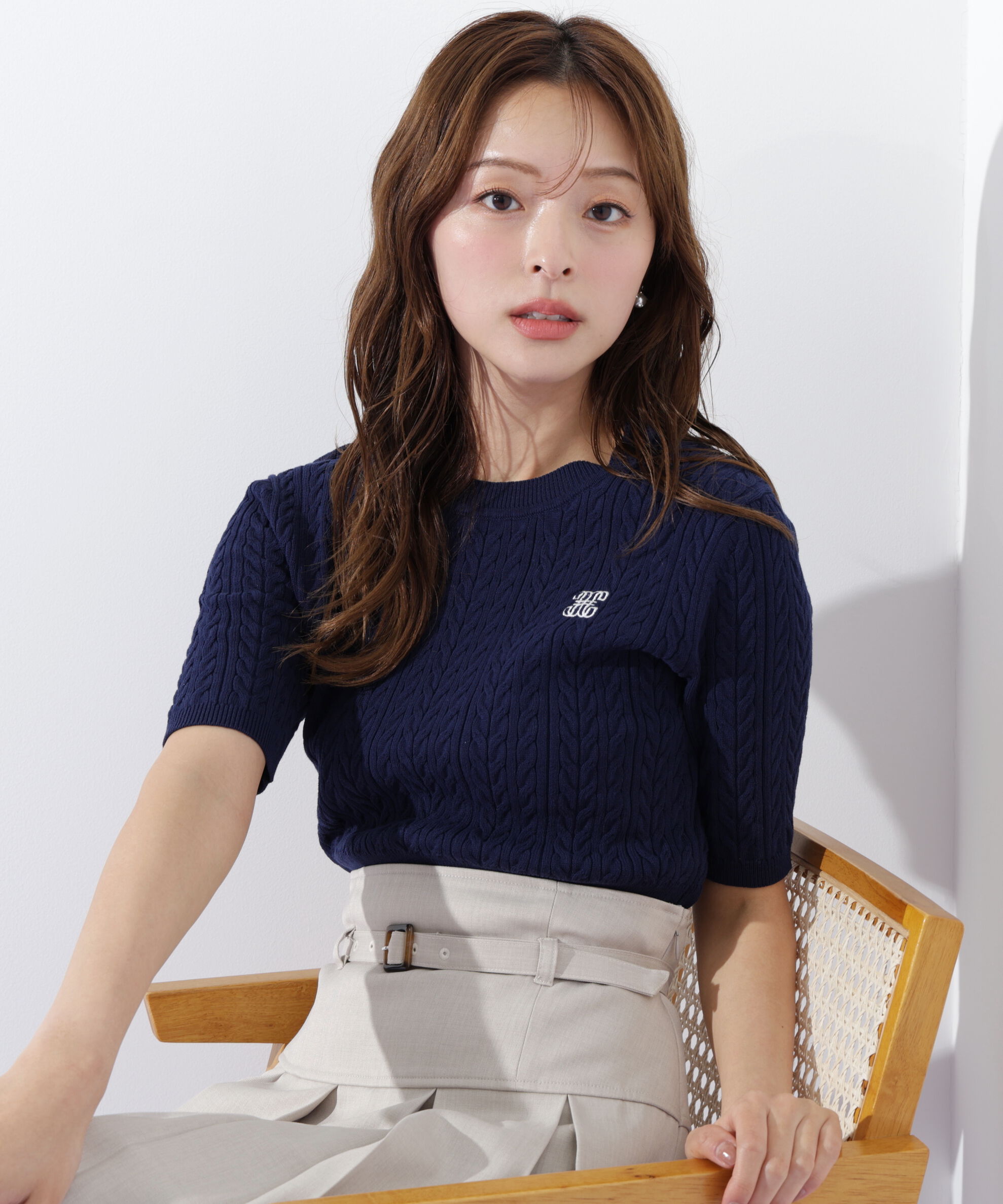  「ランダムケーブルニット」|ニット・セーター|ネイビー