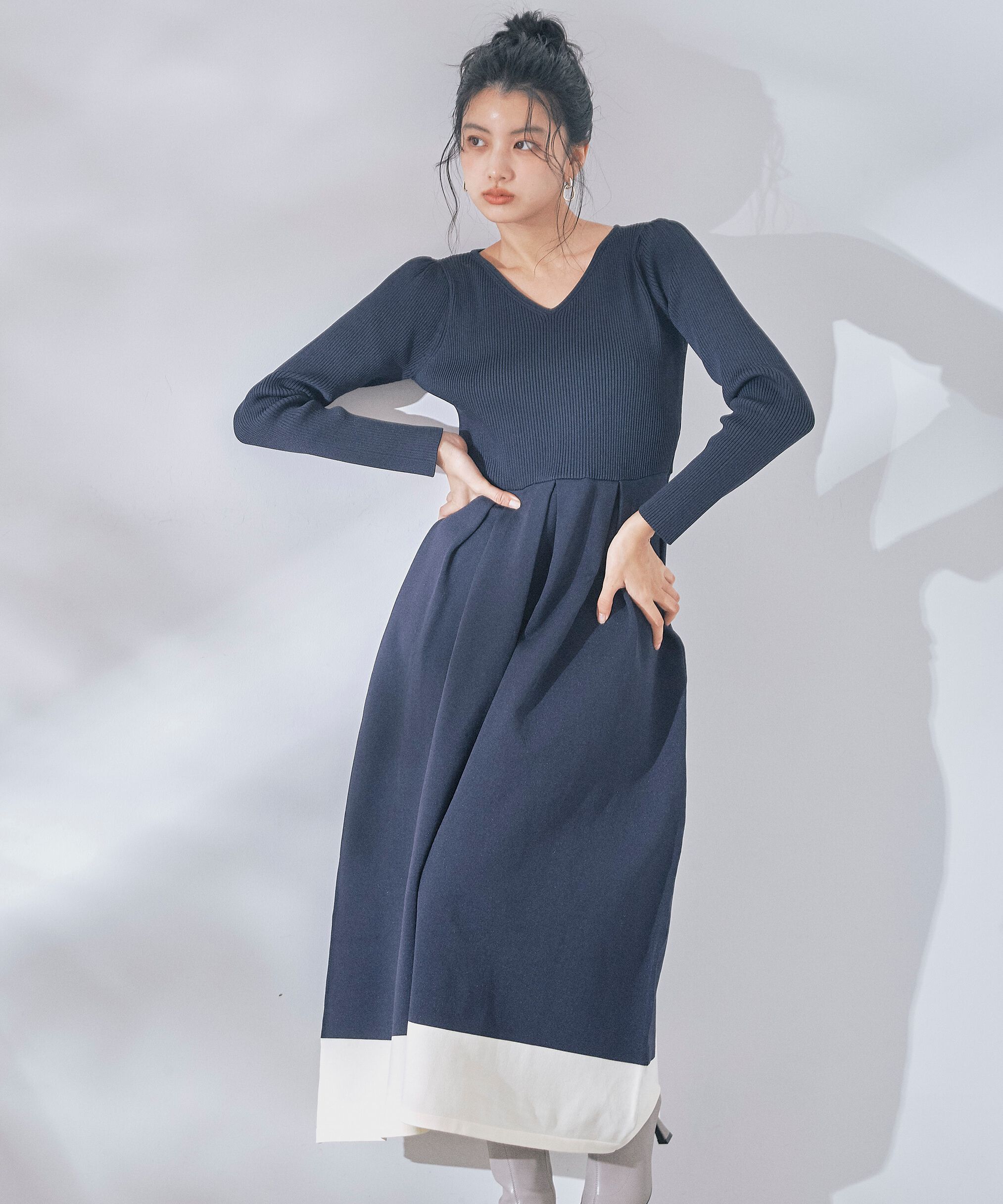PROPORTION BODY DRESSING「バックリボンニットワンピース」|ワンピース|ネイビー&times;ホワ