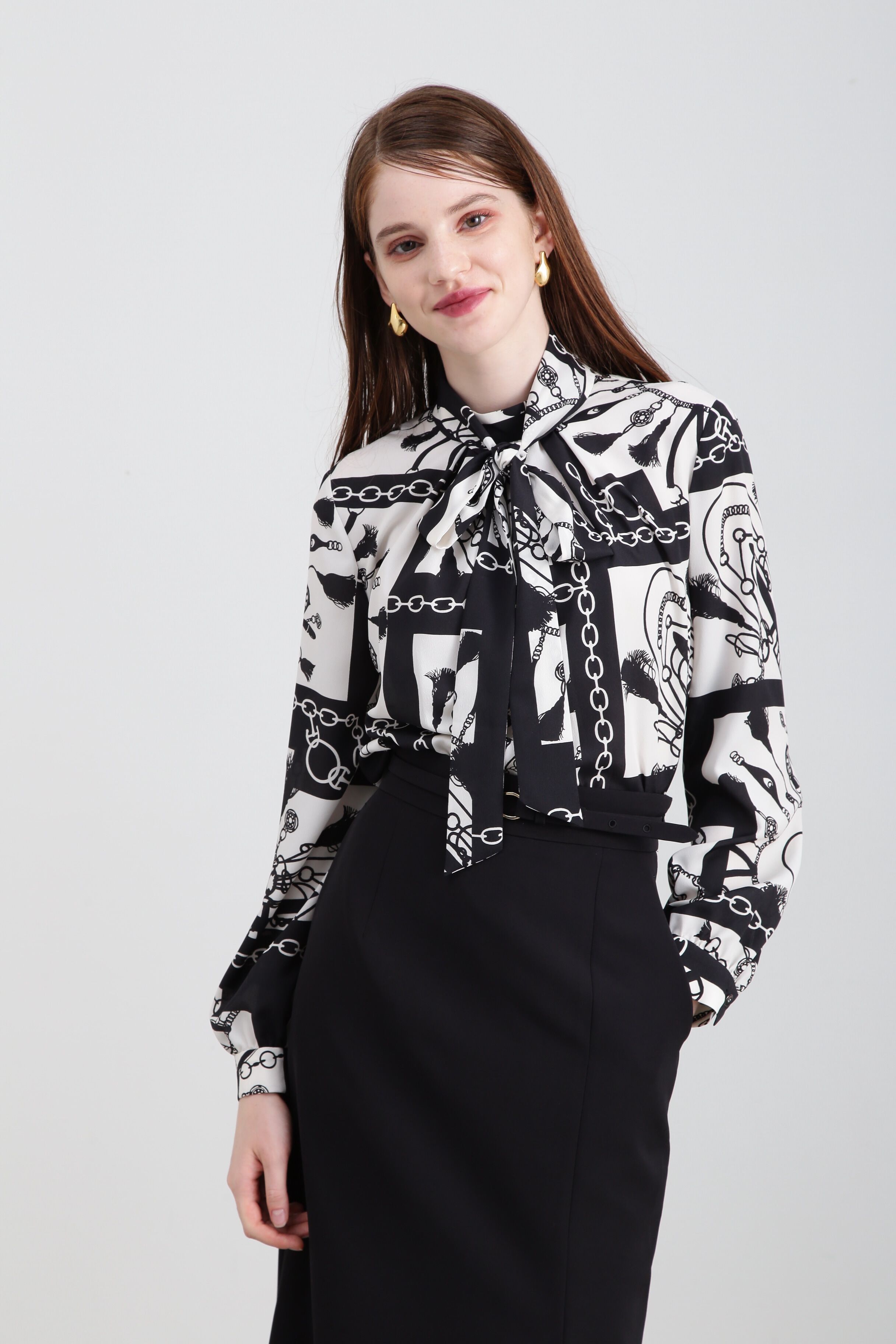  「◆コントラストプリントブラウス」|シャツ・ブラウス|