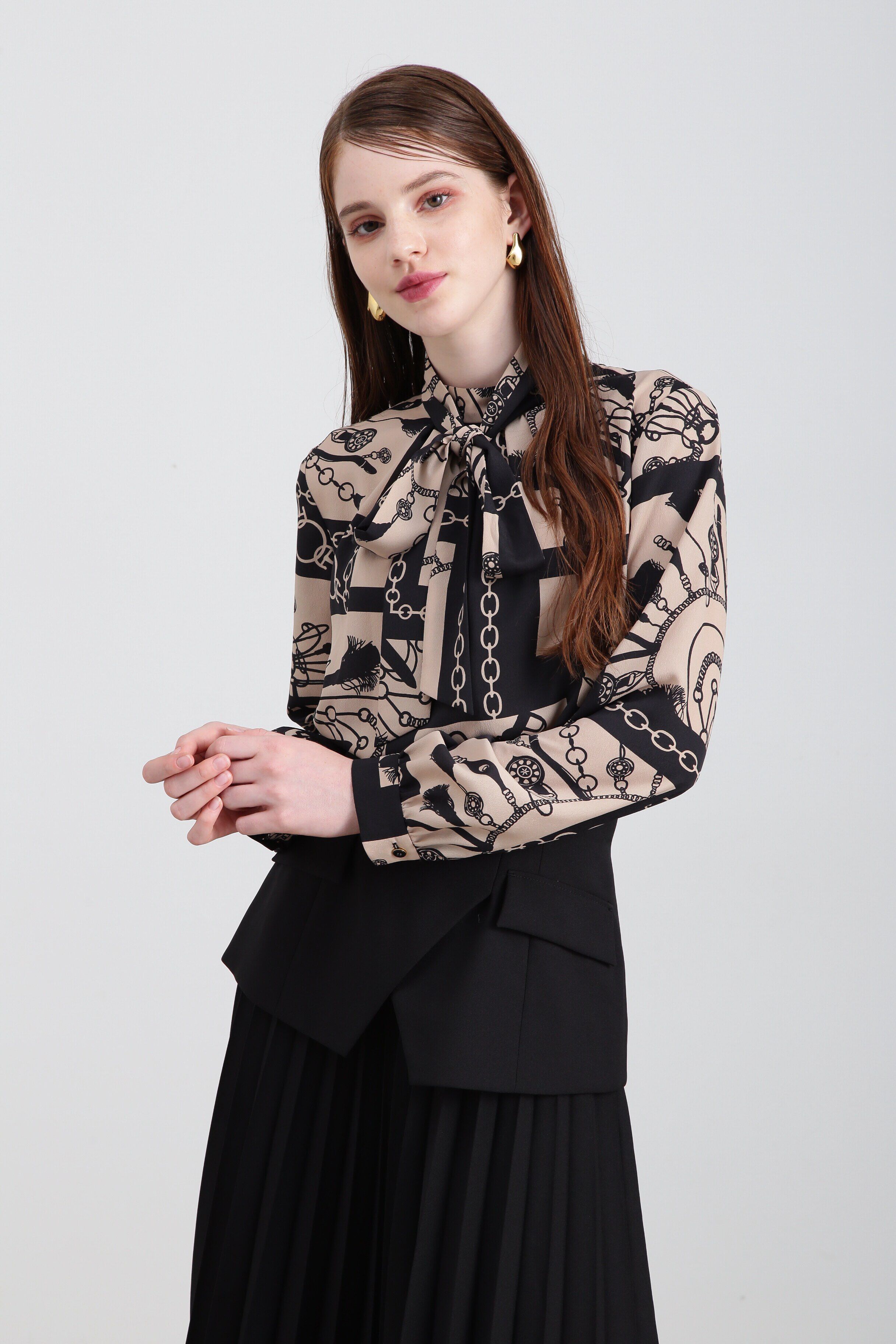  「◆コントラストプリントブラウス」|シャツ・ブラウス|