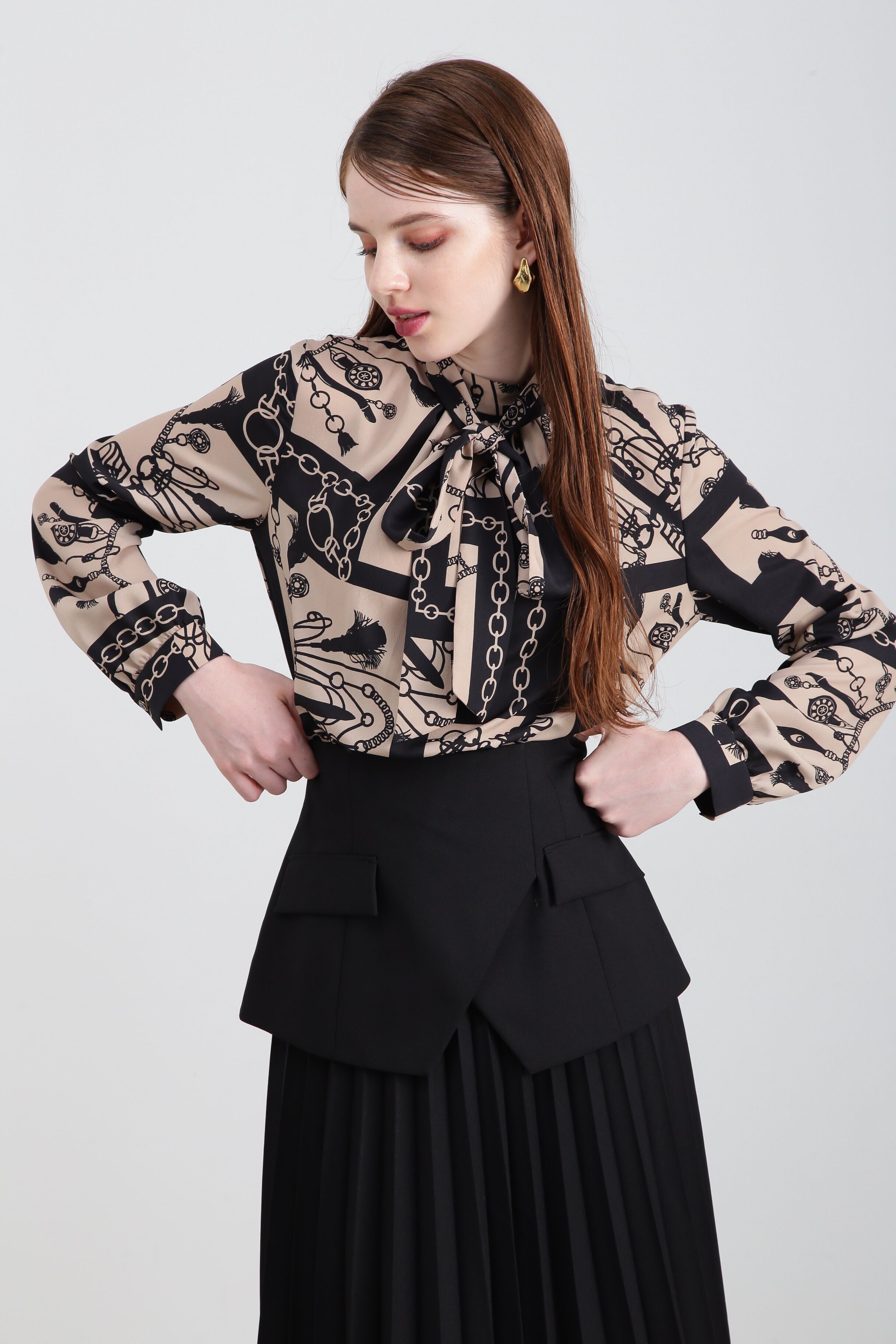  「◆コントラストプリントブラウス」|シャツ・ブラウス|