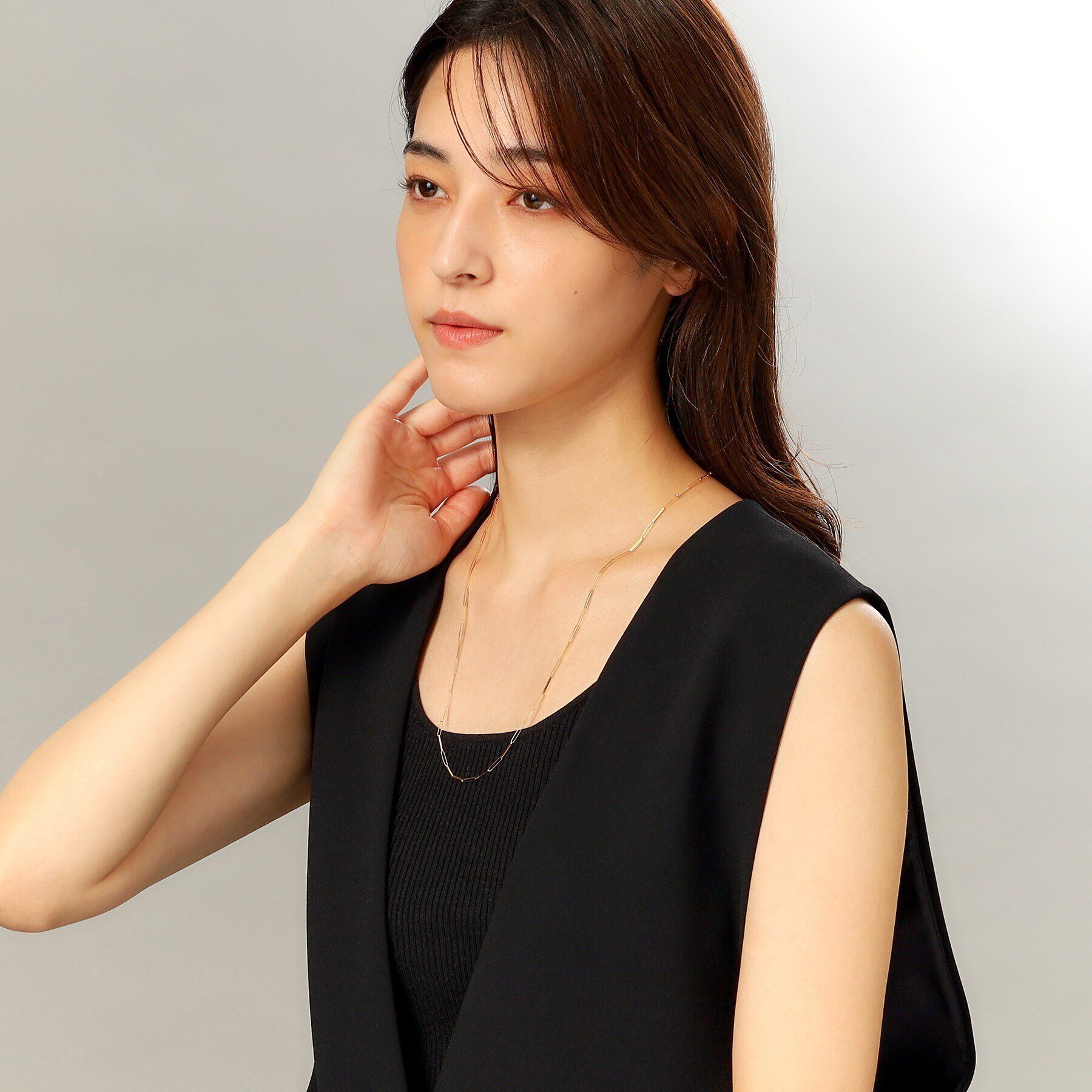 COCOSHNIK「K18リボンケーブルチェーン ネックレス大（60cm）」|ネックレス|