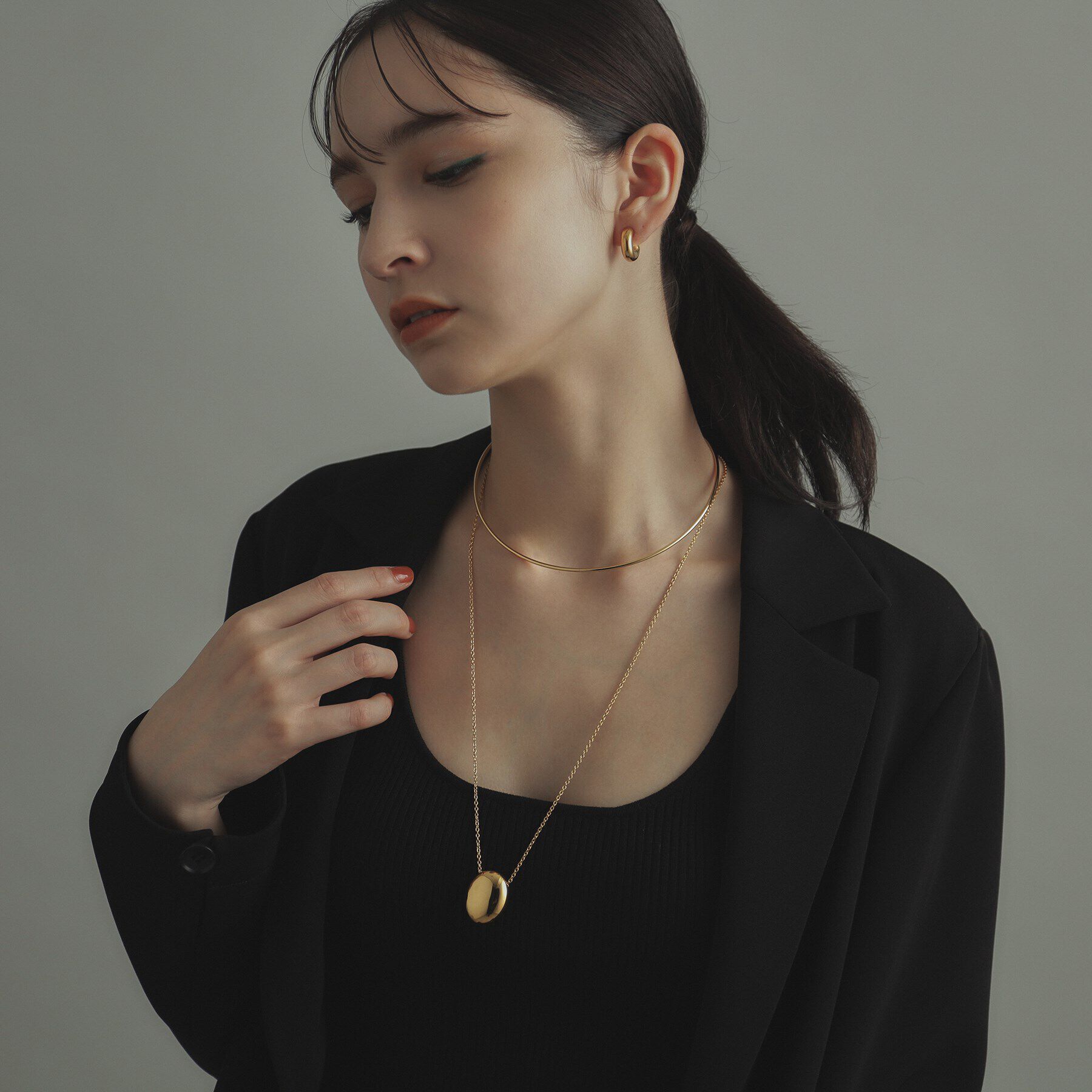 COCOSHNIK ONKITSCH「シルバー ホロウオーバルシェイプネックレスL GP」|ネックレス|