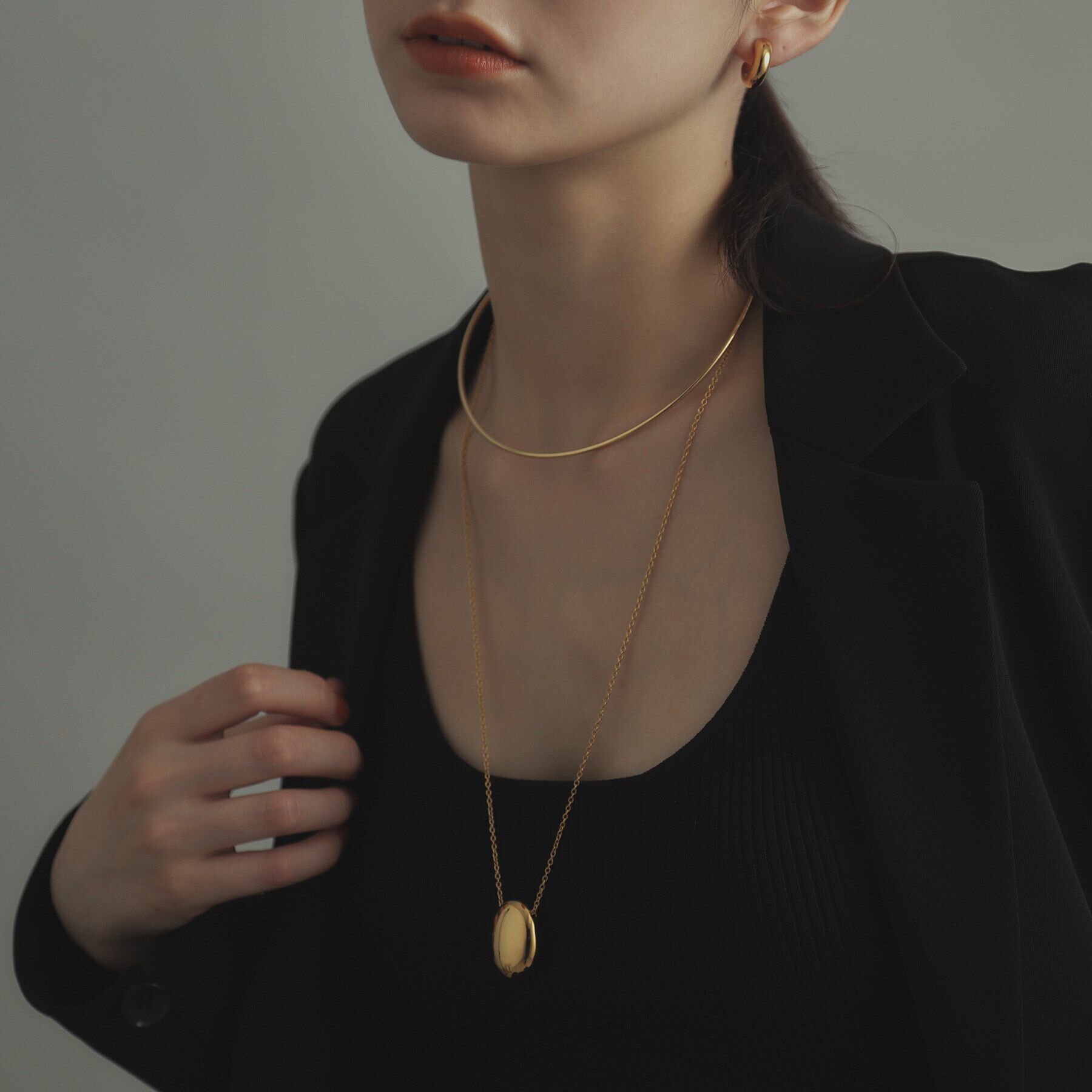 COCOSHNIK ONKITSCH「シルバー ホロウオーバルシェイプネックレスL GP」|ネックレス|