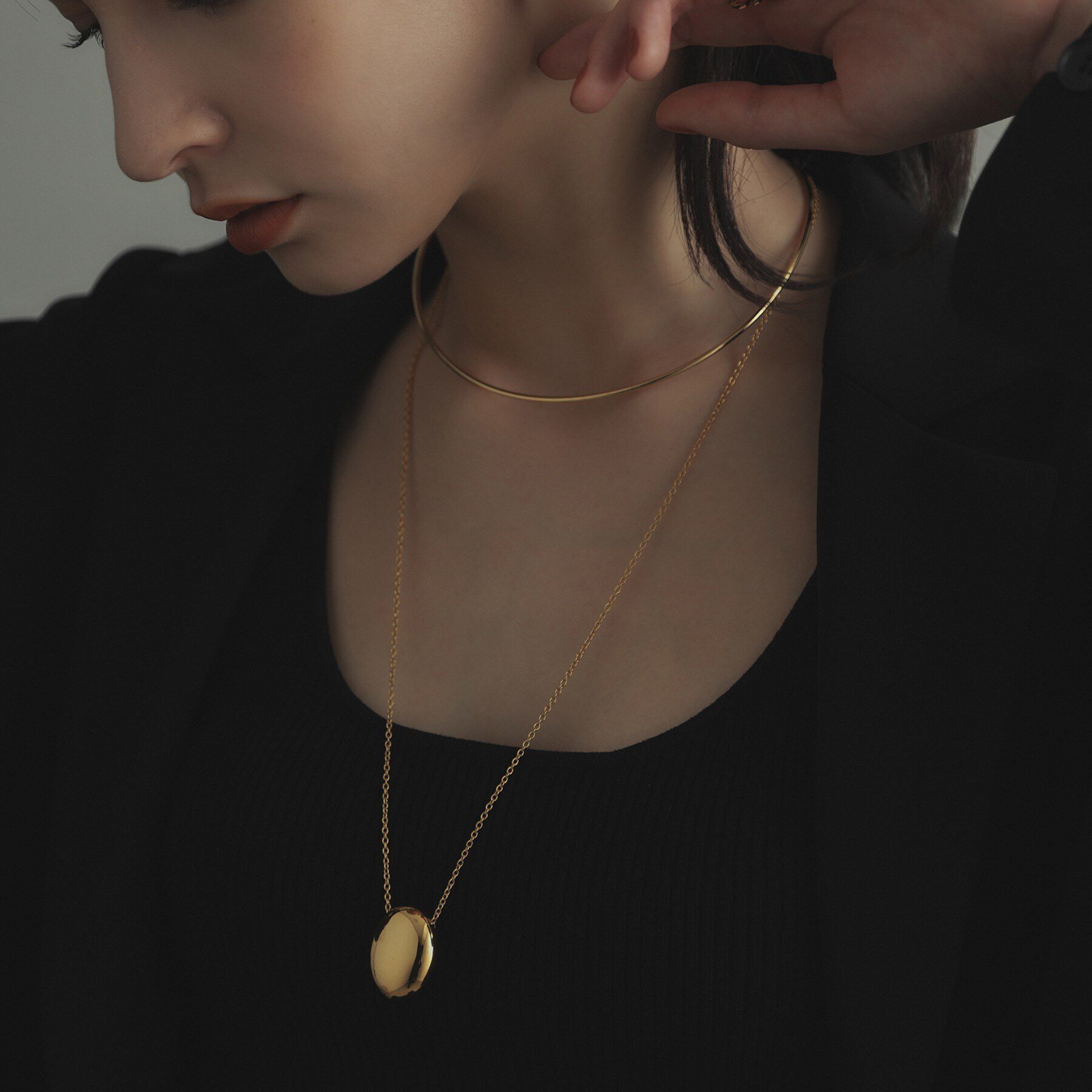 COCOSHNIK ONKITSCH「シルバー ホロウオーバルシェイプネックレスL GP」|ネックレス|