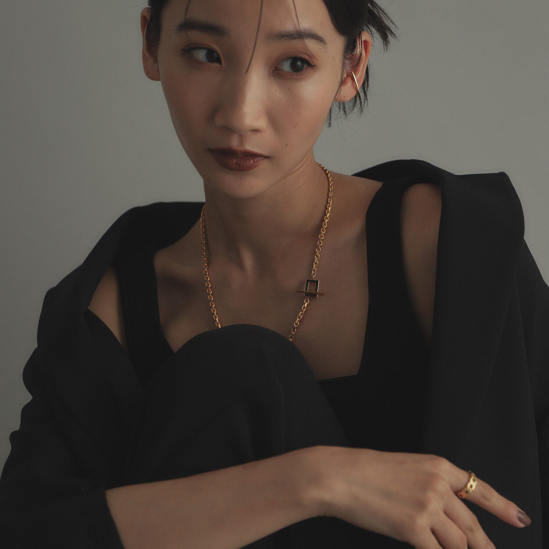 COCOSHNIK ONKITSCH「シルバー カットケーブルチェーン レクタングルマンテルネックレス（48cm） GP」|ネックレス|