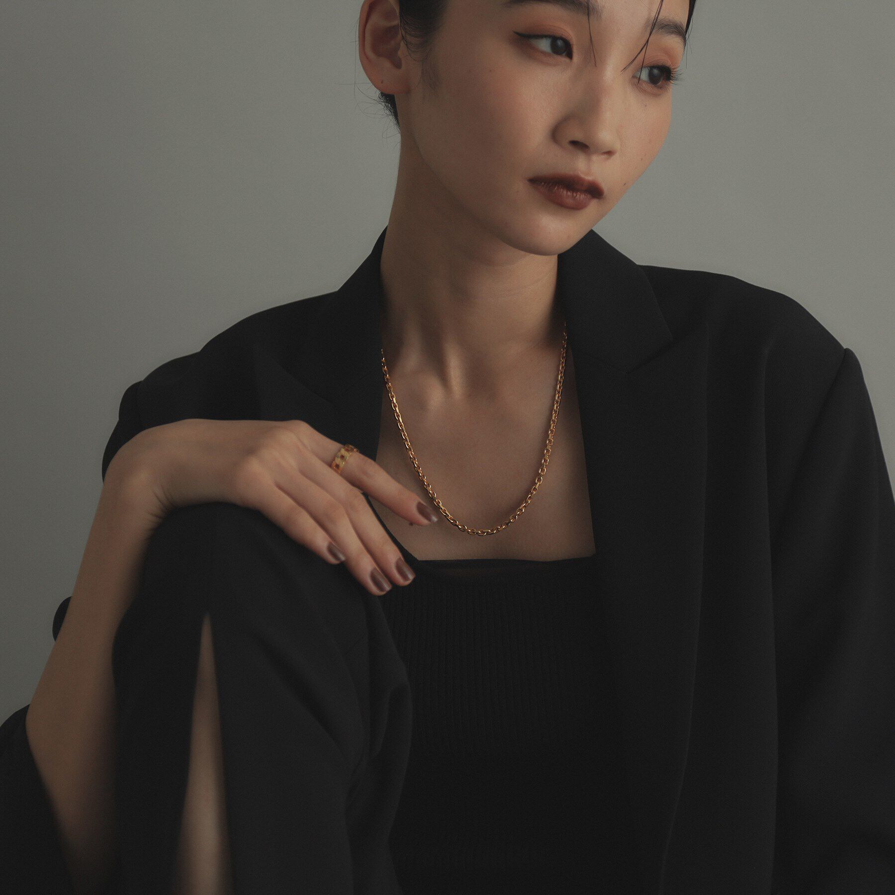 COCOSHNIK ONKITSCH「シルバー カットケーブルチェーン レクタングルマンテルネックレス（48cm） GP」|ネックレス|