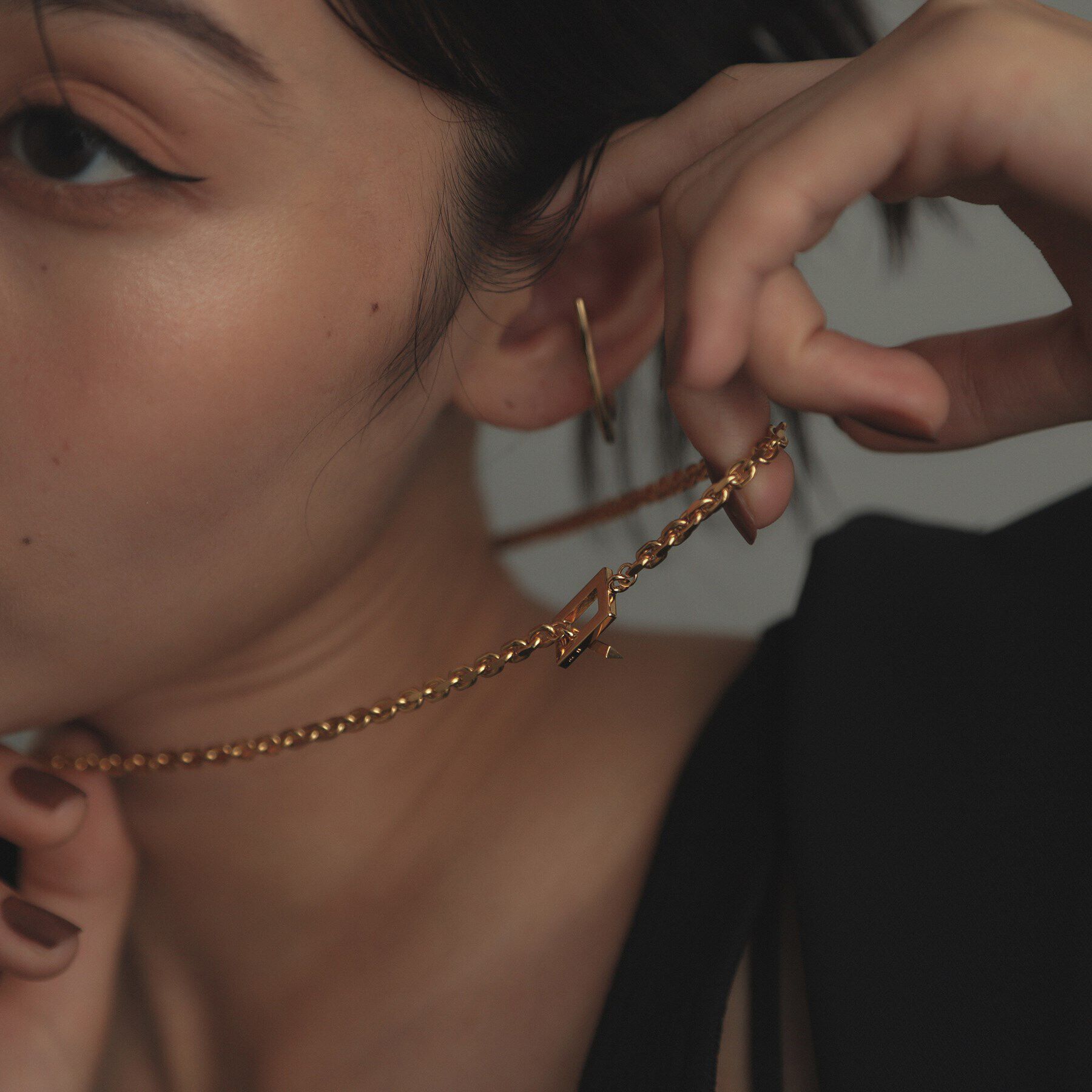 COCOSHNIK ONKITSCH「シルバー カットケーブルチェーン レクタングルマンテルネックレス（48cm） GP」|ネックレス|