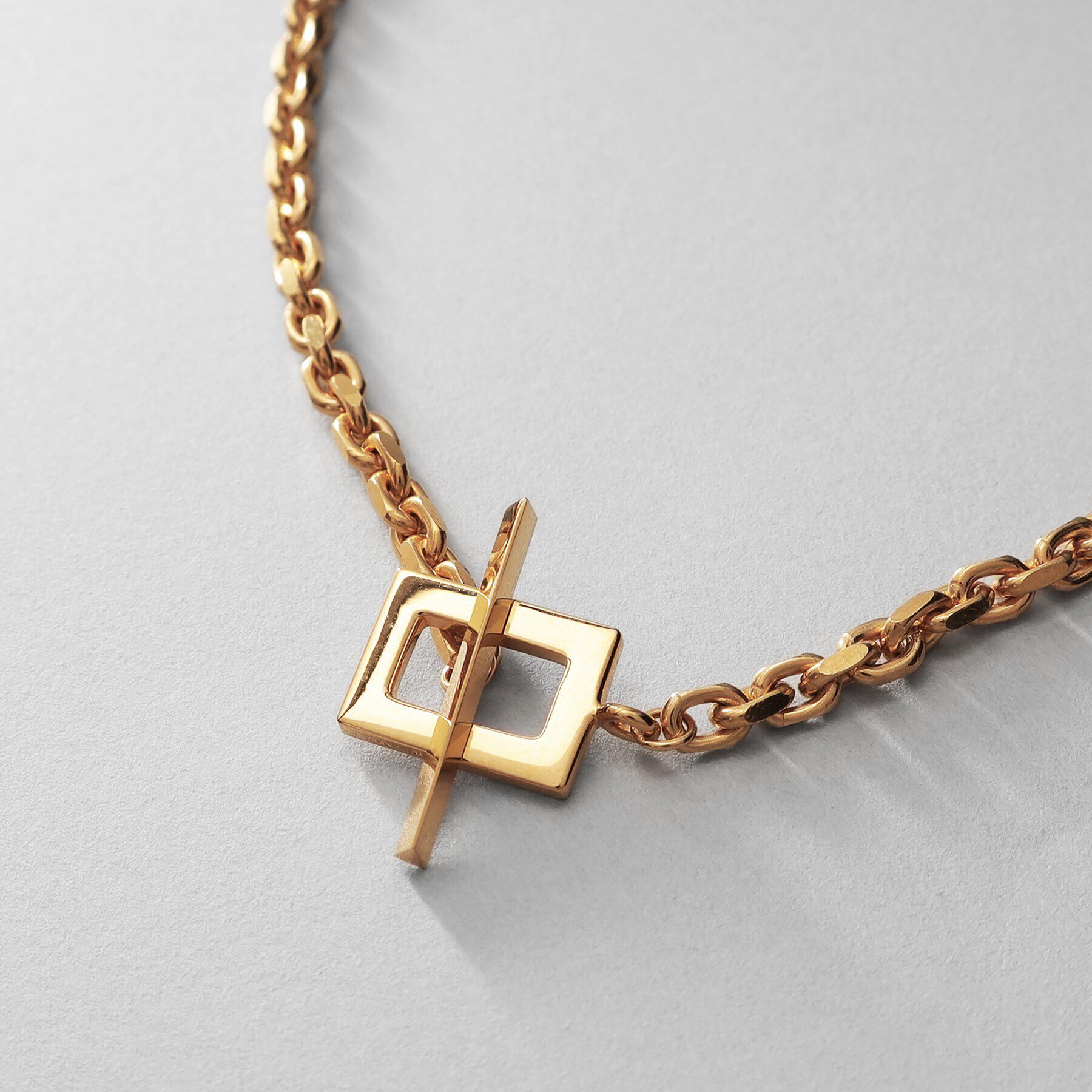 COCOSHNIK ONKITSCH「シルバー カットケーブルチェーン レクタングルマンテルネックレス（48cm） GP」|ネックレス|