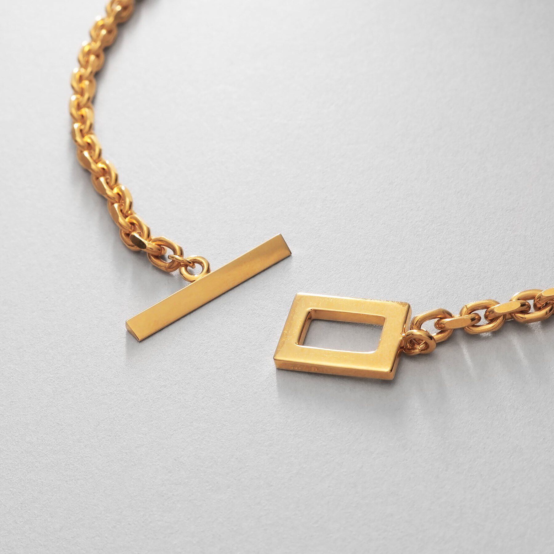 COCOSHNIK ONKITSCH「シルバー カットケーブルチェーン レクタングルマンテルネックレス（48cm） GP」|ネックレス|