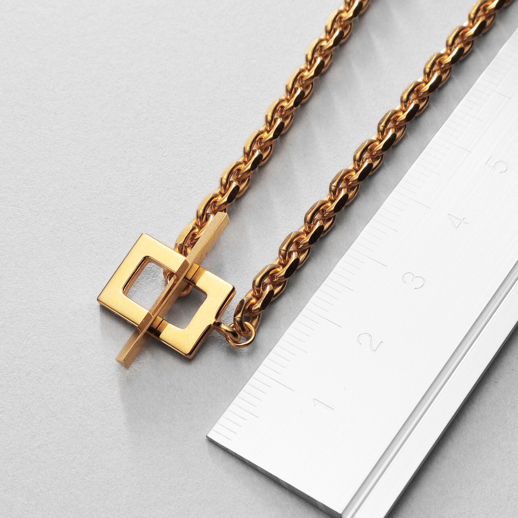 COCOSHNIK ONKITSCH「シルバー カットケーブルチェーン レクタングルマンテルネックレス（48cm） GP」|ネックレス|