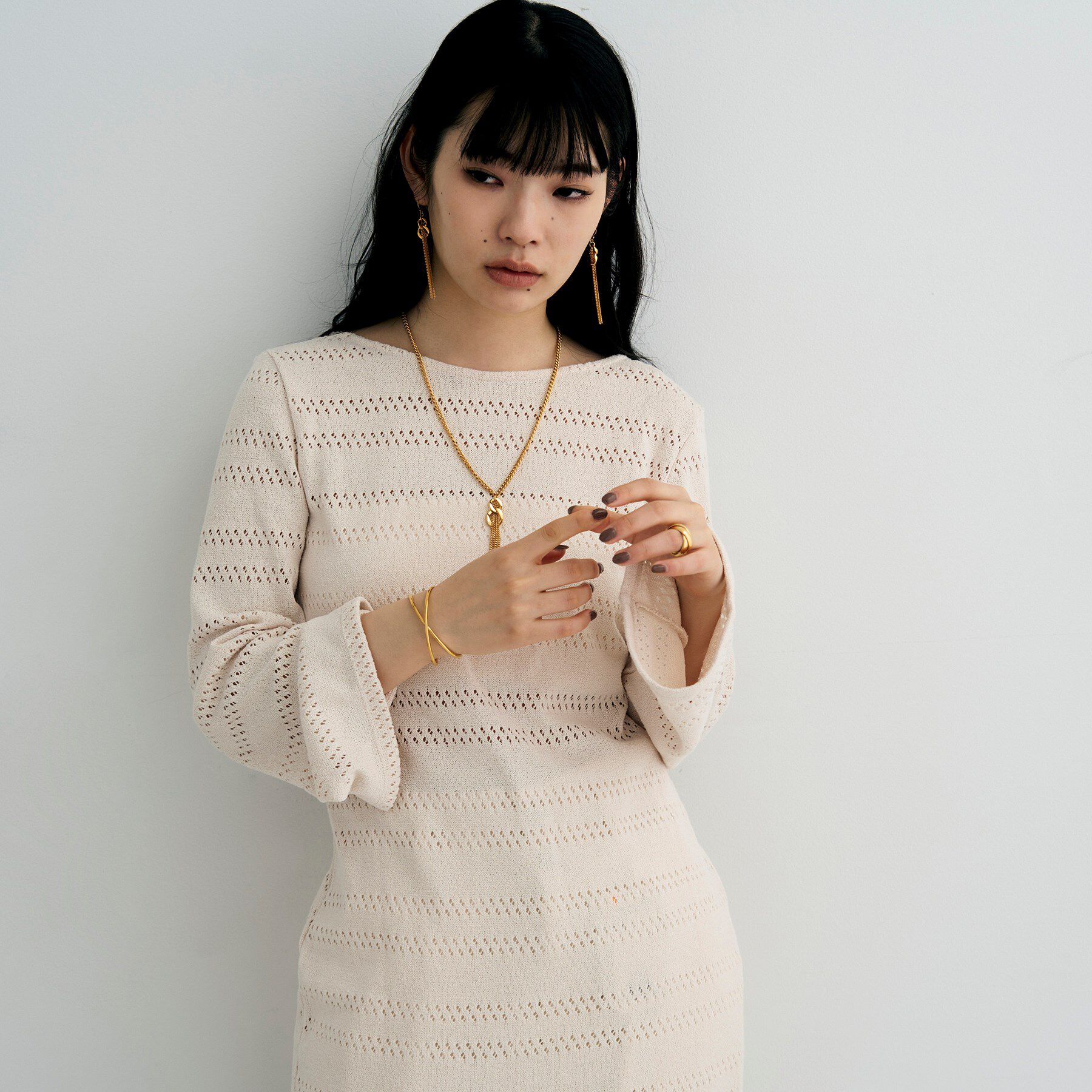 COCOSHNIK ONKITSCH「シルバー カーブチェーンモチーフフリンジピアス GP」|ピアス|