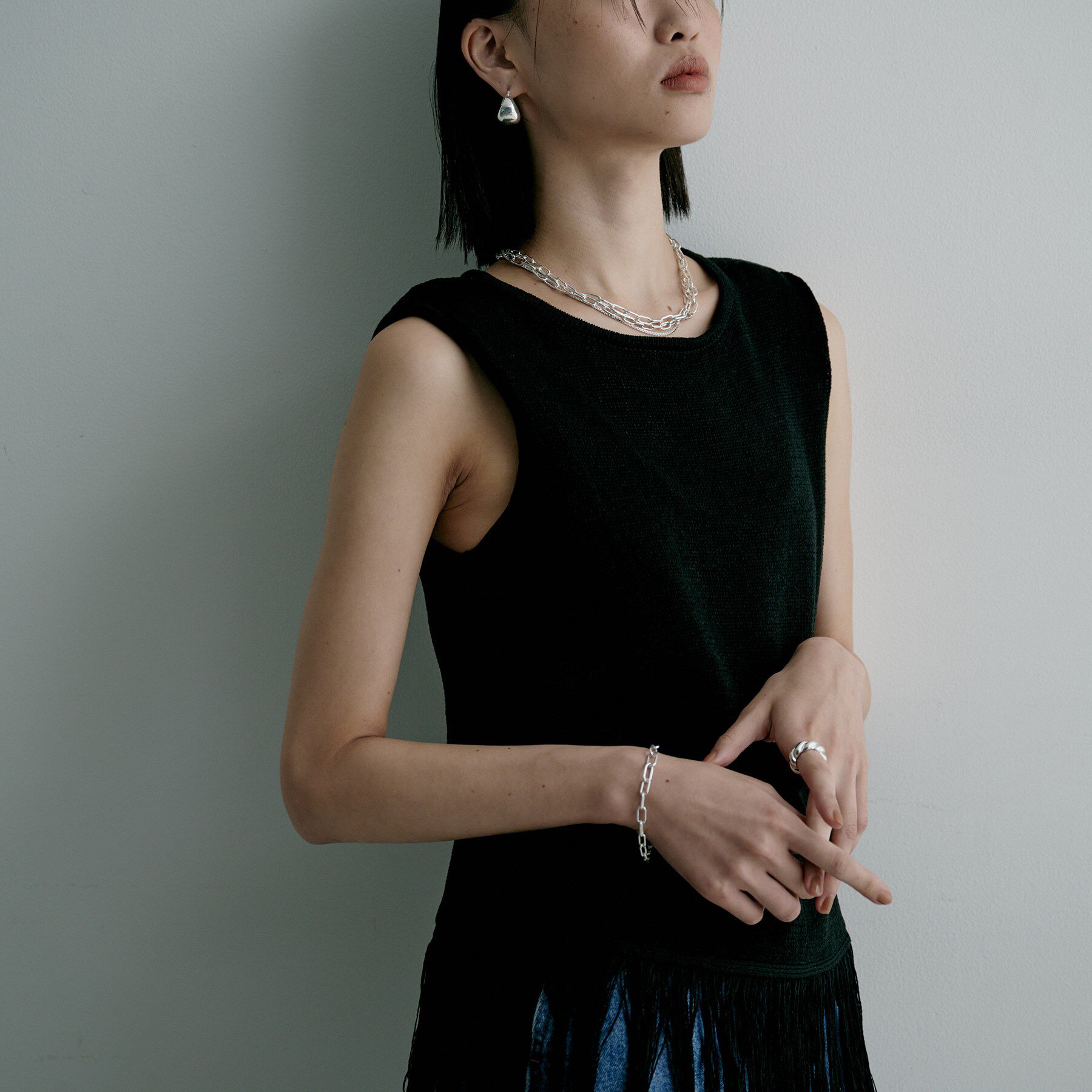 COCOSHNIK ONKITSCH「シルバー ミックスチェーン ケーブル ベネチアンネックレス」|ネックレス|