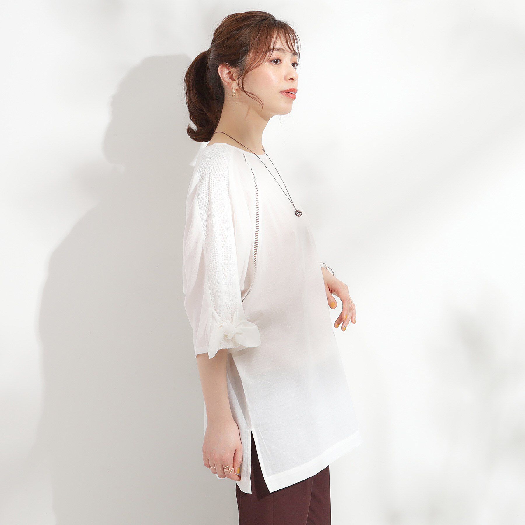 SHOO･LA･RUE「【S-LL】お袖デザインが華やか はしごレースチュニック」|チュニック|