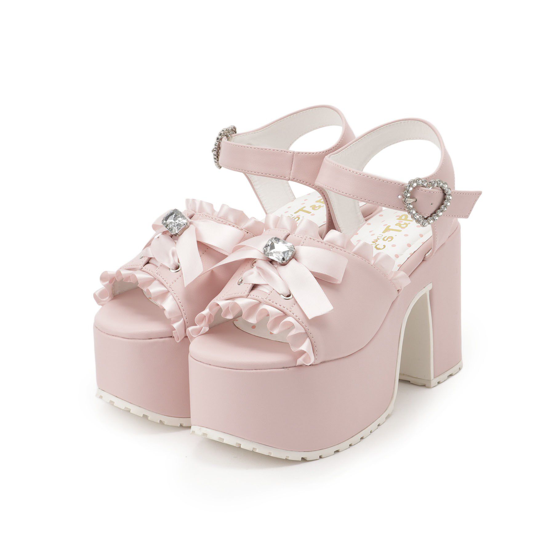 csT&P「地雷系 厚底リボンレースアップサンダル」|サンダル|ピンク(072)