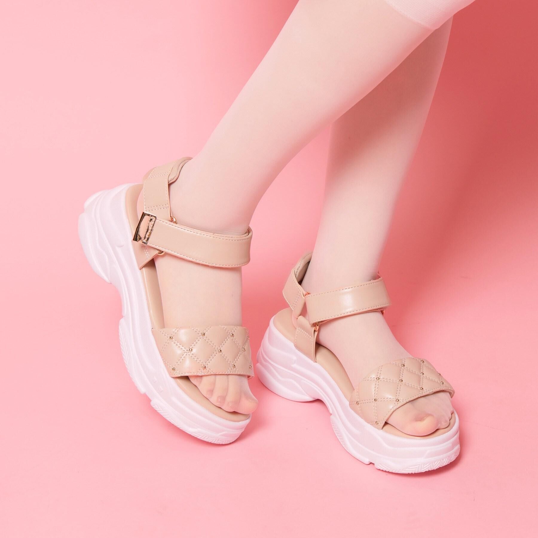 csT&P「キルティング 面ファスナーストラップサンダル」|サンダル|ピンク(072)