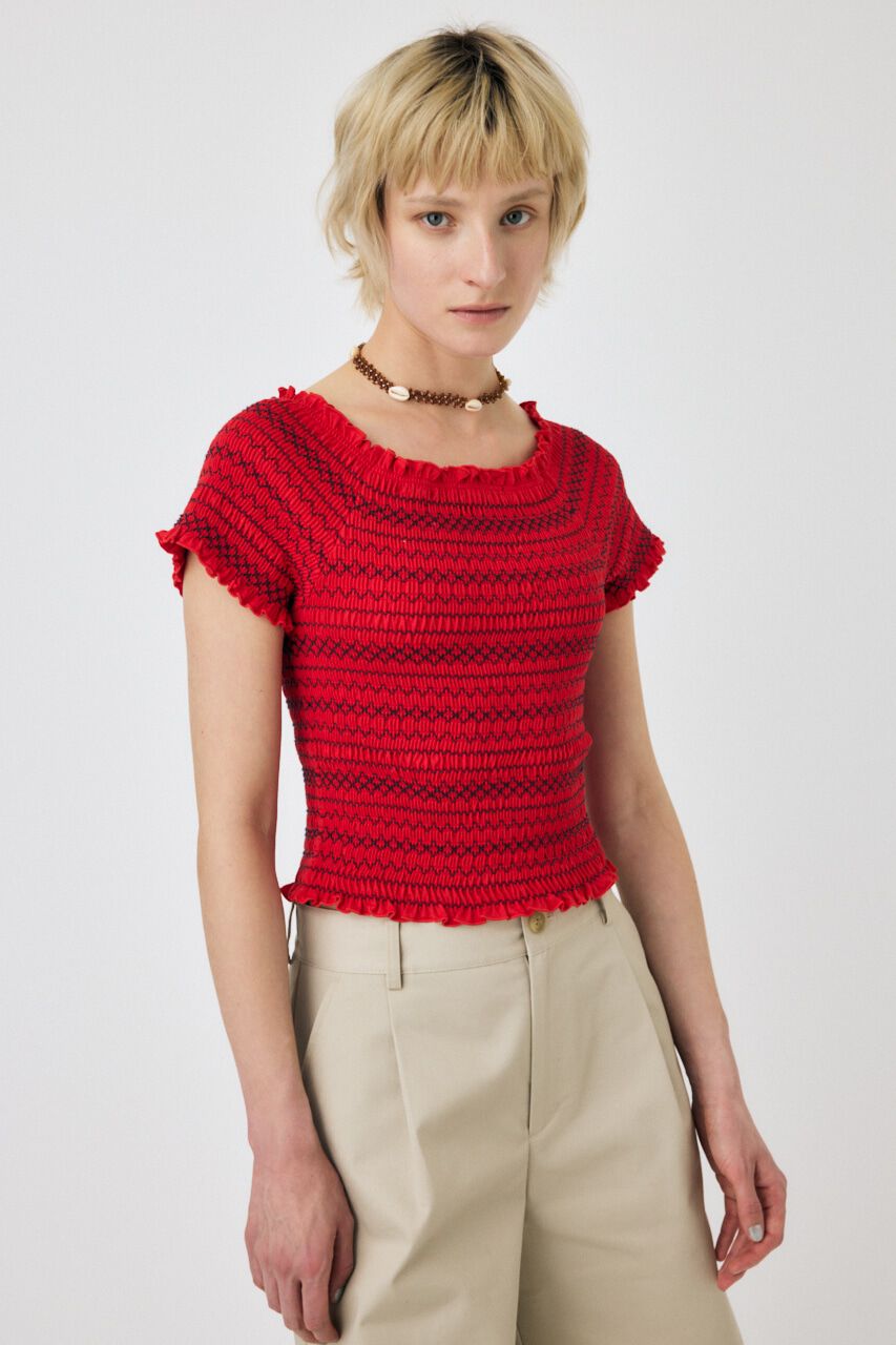 MOUSSY「EMBROIDERY CUT トップス」|Tシャツ・カットソー|RED