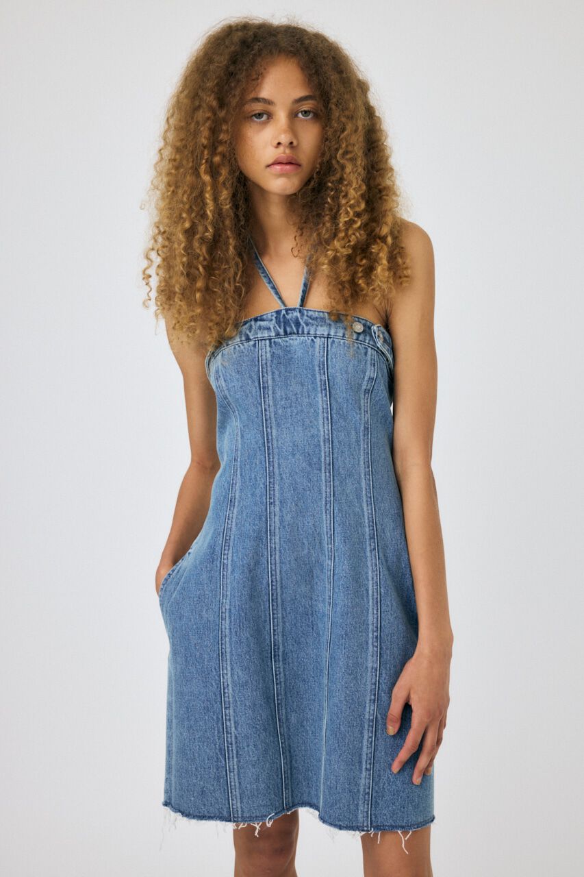MOUSSY「DENIM BARETOP MINI ワンピース」|ワンピース|BLU