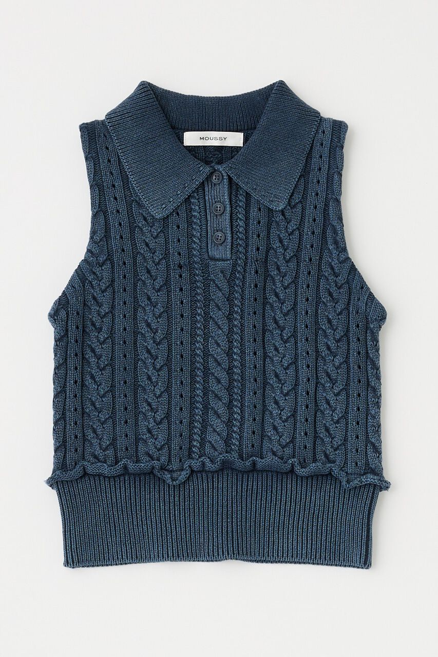 MOUSSY「CABLE KNIT POLO タンク」|タンクトップ|NVY
