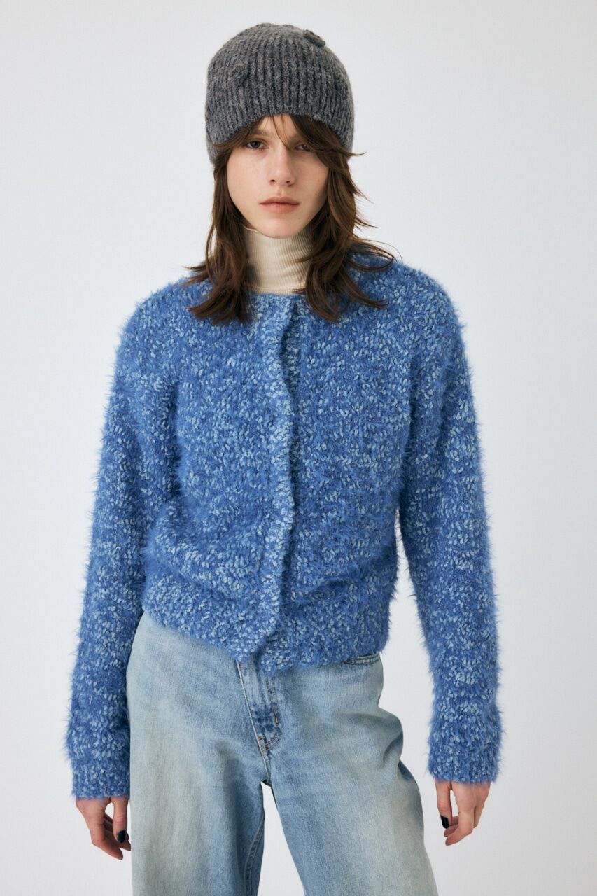MOUSSY「GLITTER SHAGGY ニットカーディガン」|カーディガン|L/BLU1
